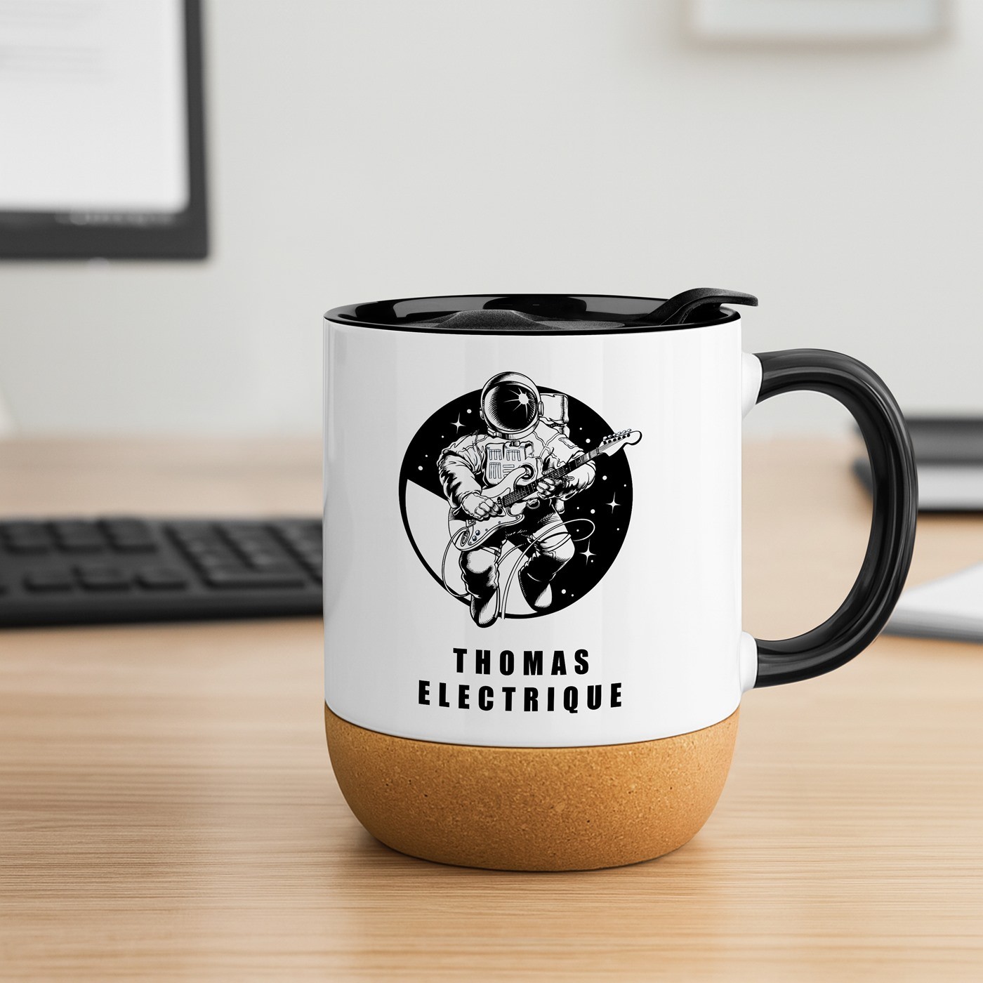 Taza de cerámica blanca Murrano con tapa para músicos