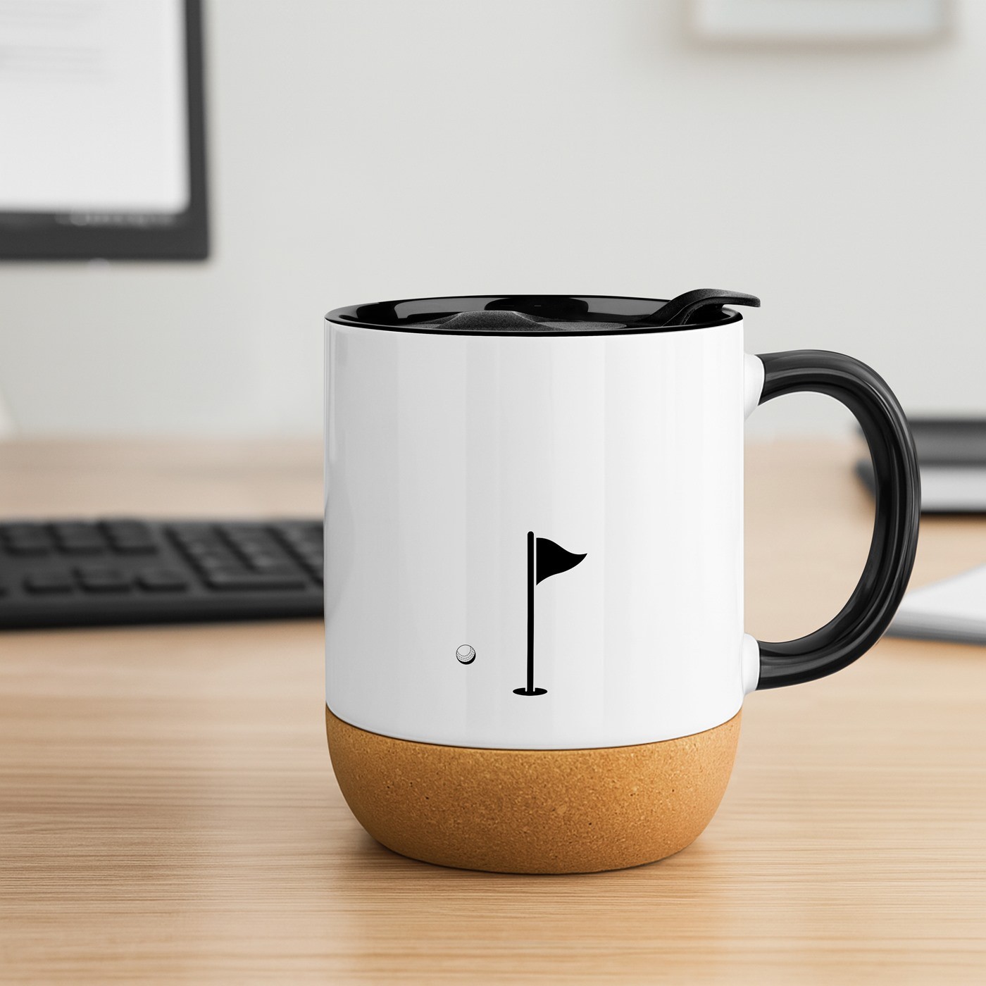 Taza de cerámica blanca Murrano con tapa para un golero cumpleaños