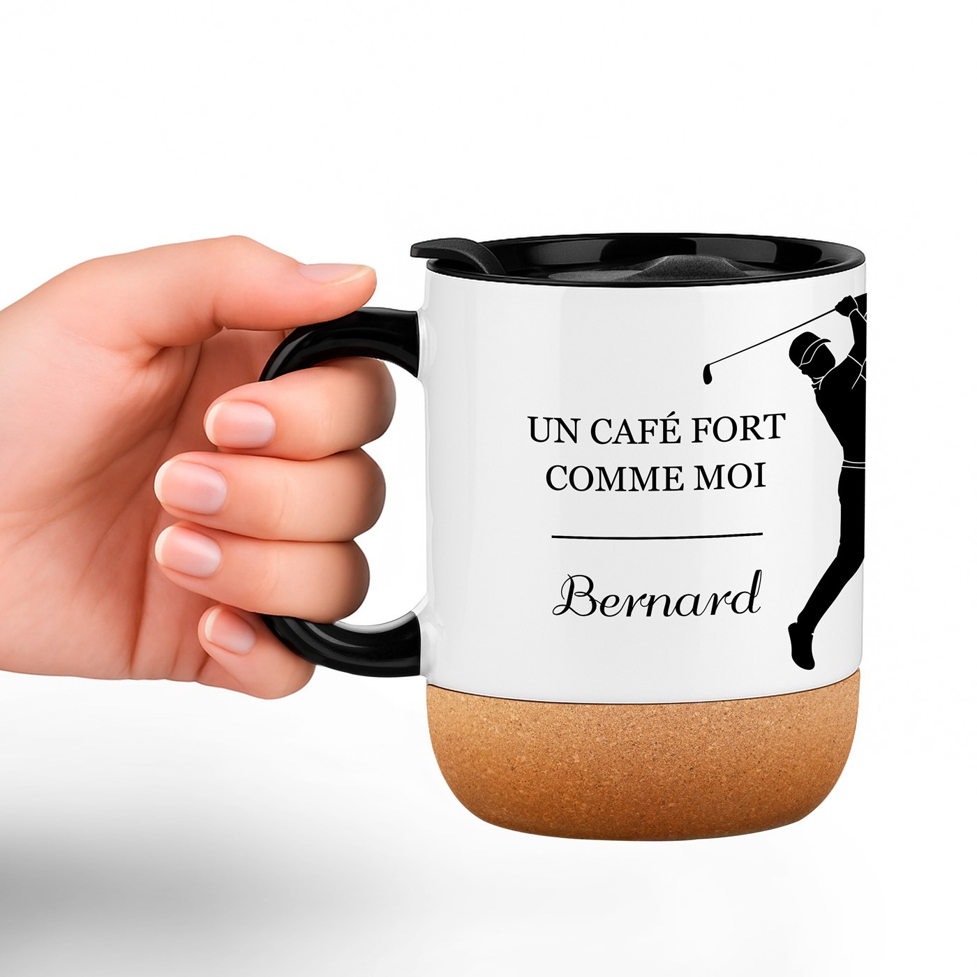 Taza de cerámica blanca Murrano con tapa para un golero cumpleaños