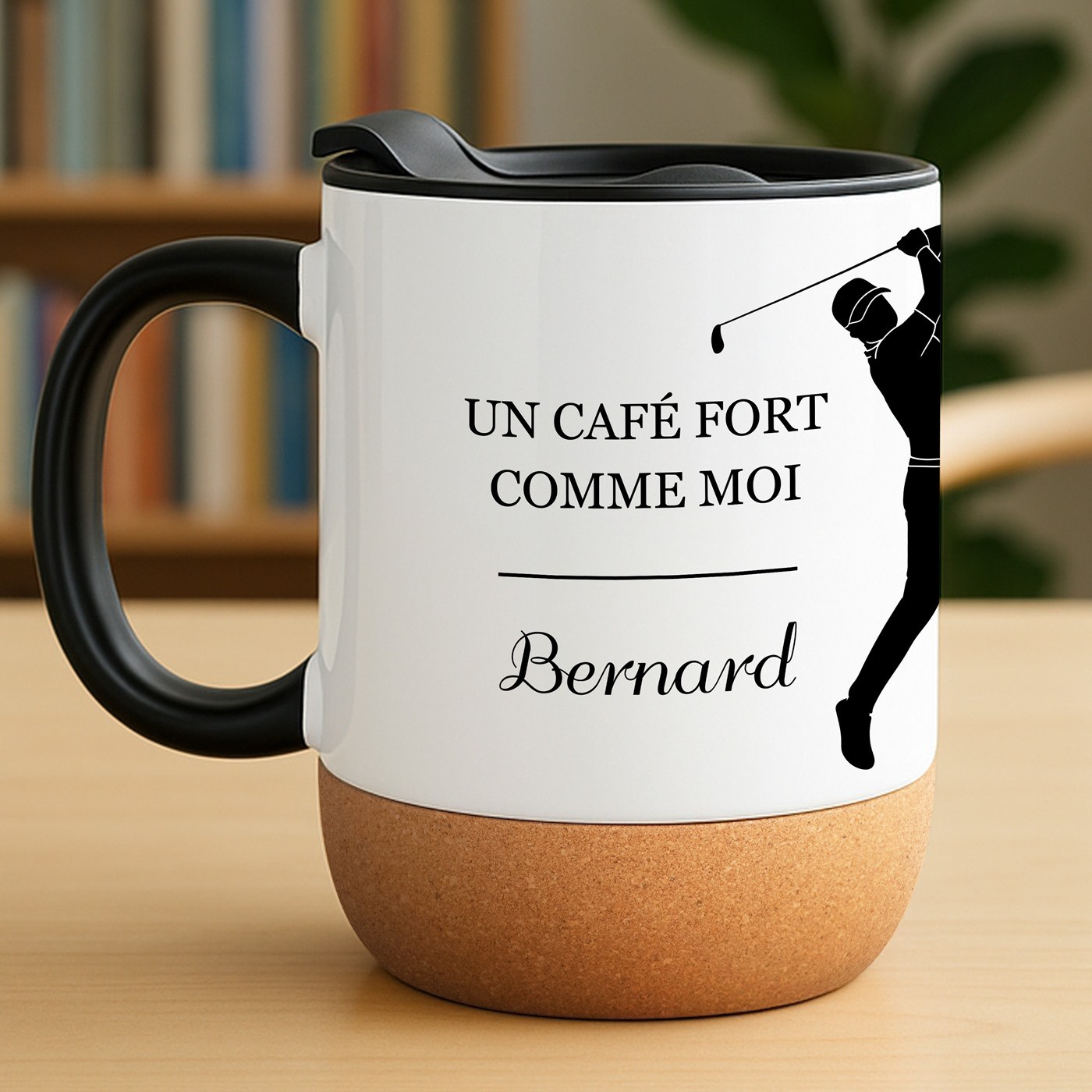 Taza de cerámica blanca Murrano con tapa para un golero cumpleaños