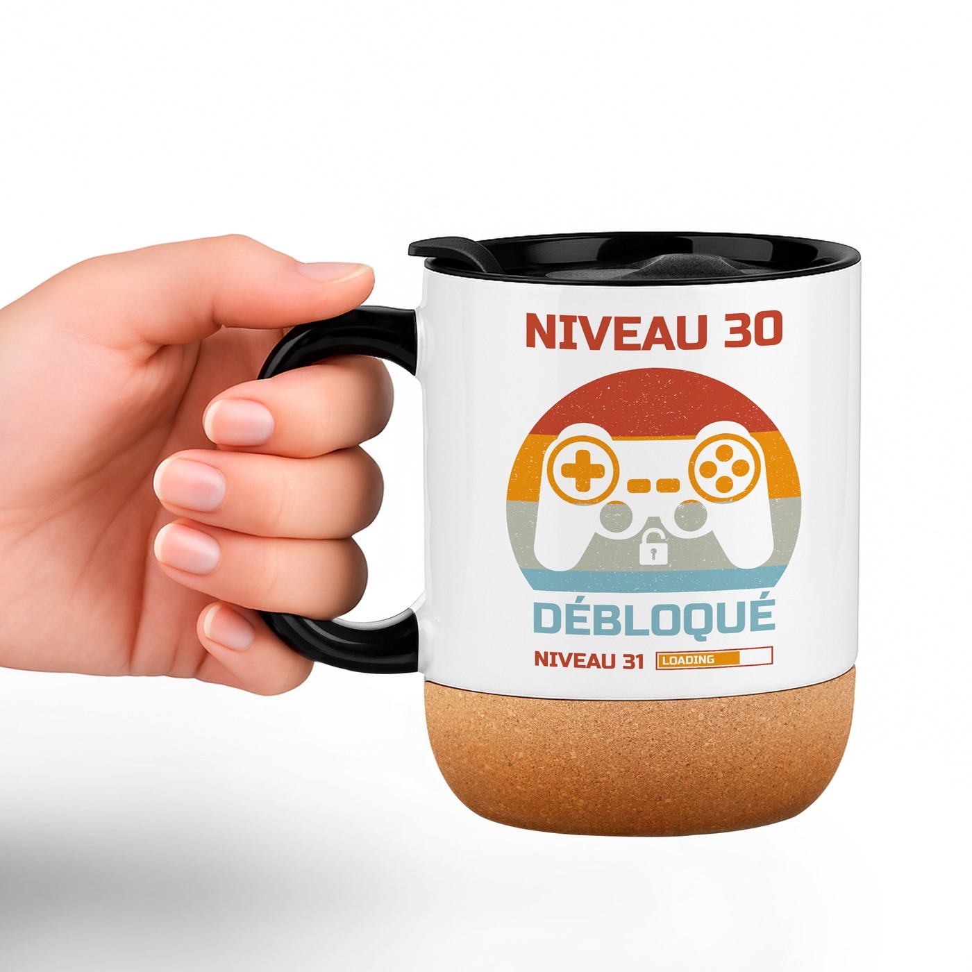 Taza de cerámica blanca Murrano con tapa para jugadores