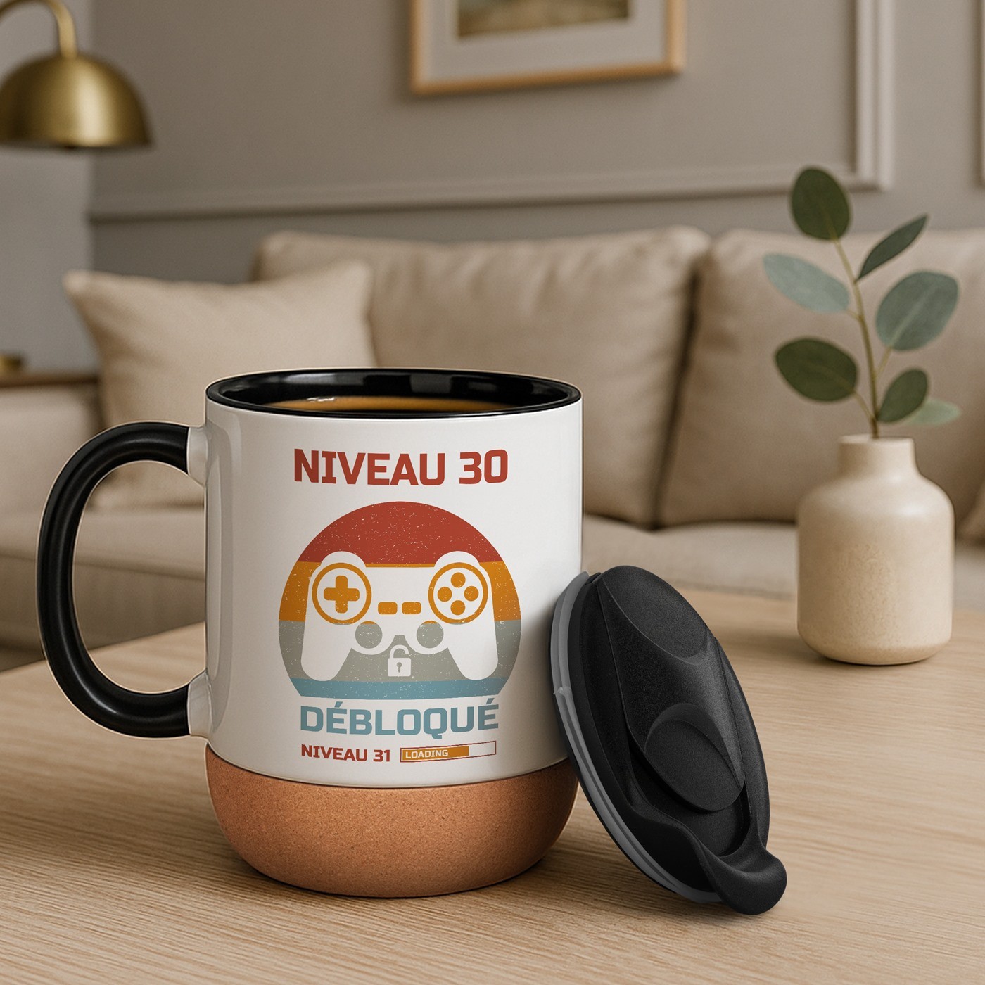 Taza de cerámica blanca Murrano con tapa para jugadores
