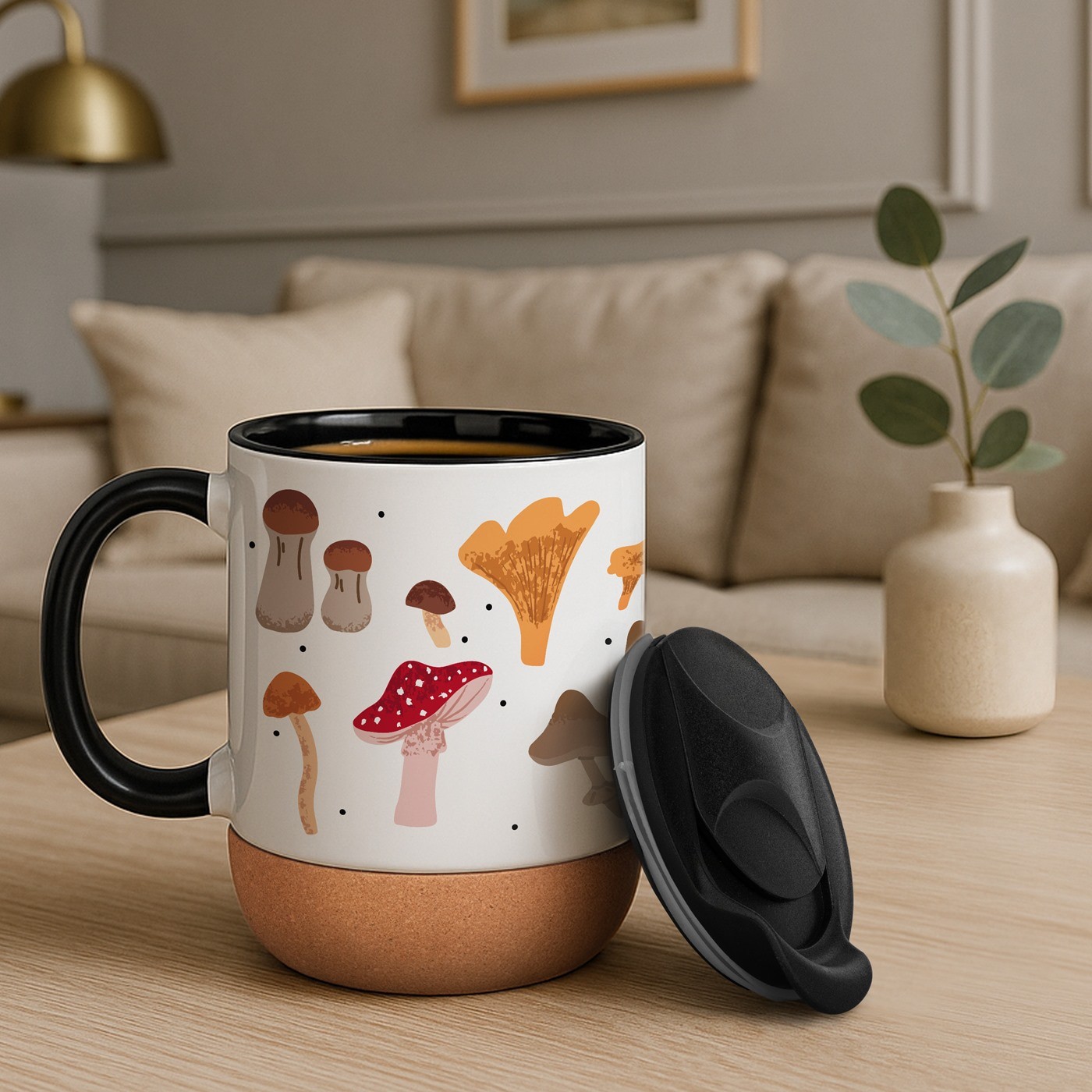 Taza de cerámica blanca Murrano con tapa para recolectora de setas
