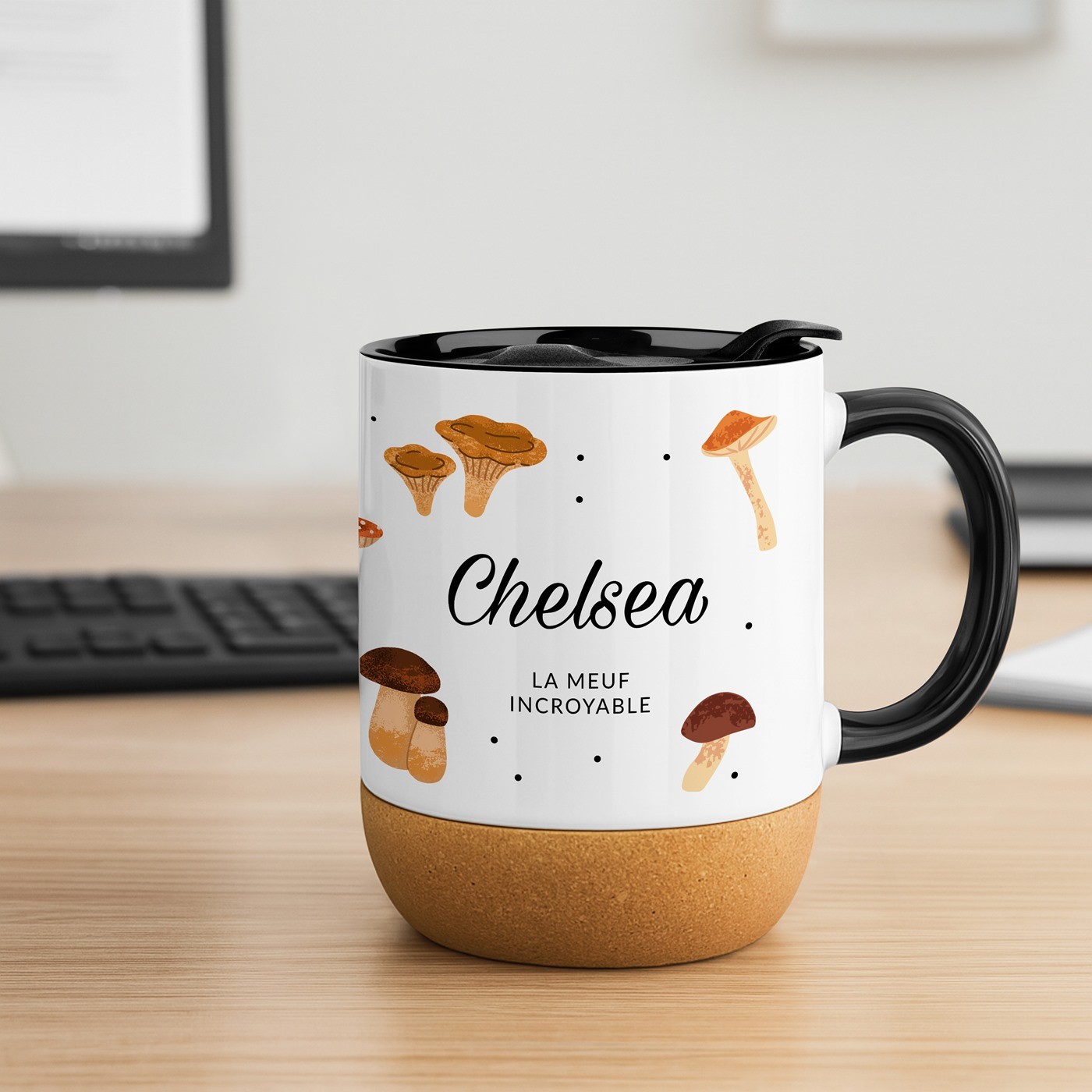 Taza de cerámica blanca Murrano con tapa para recolectora de setas