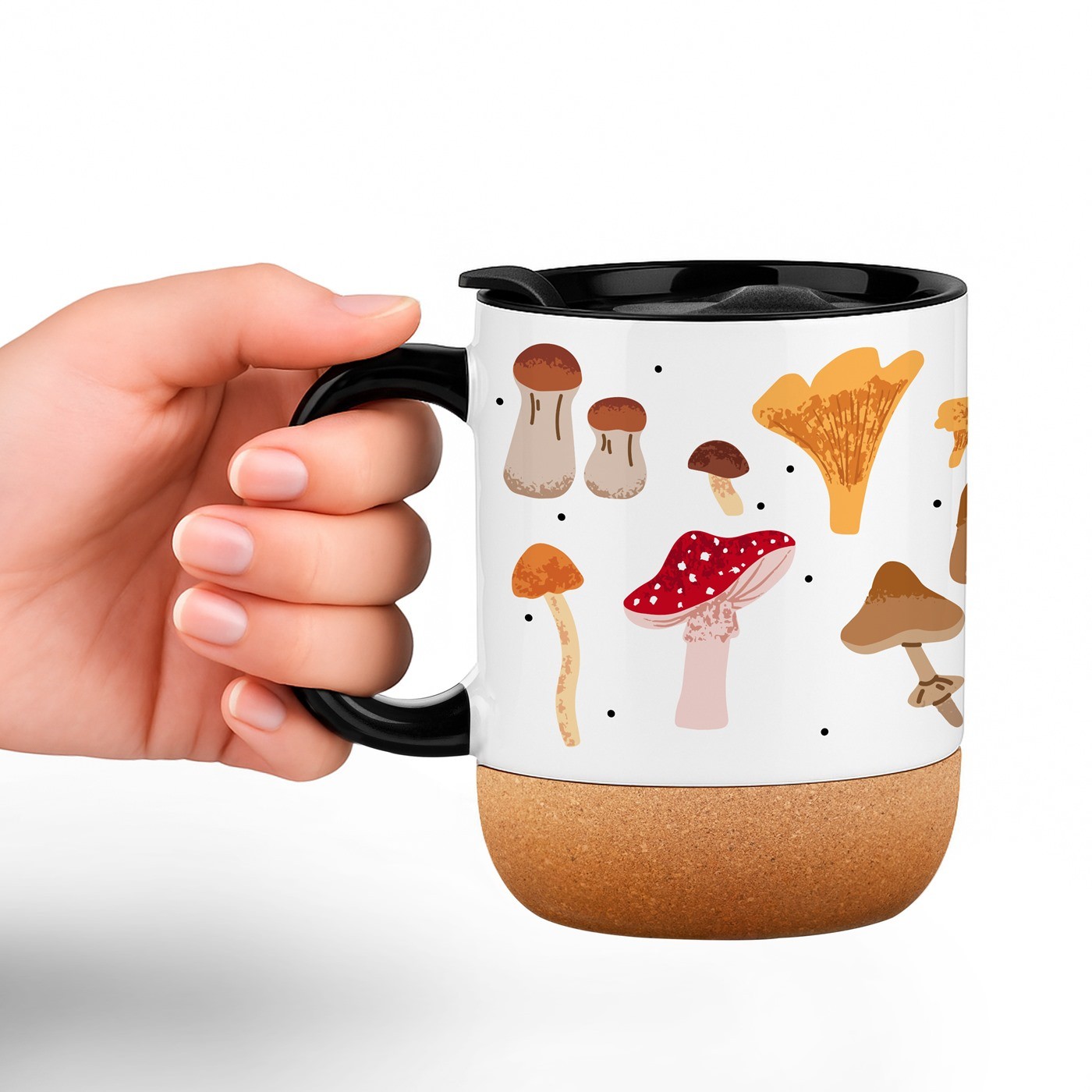 Taza de cerámica blanca Murrano con tapa para recolectora de setas