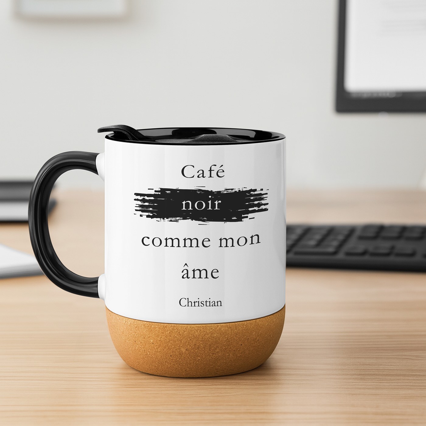 Murrano White Mug with Print and Lid for Coffee Lovers