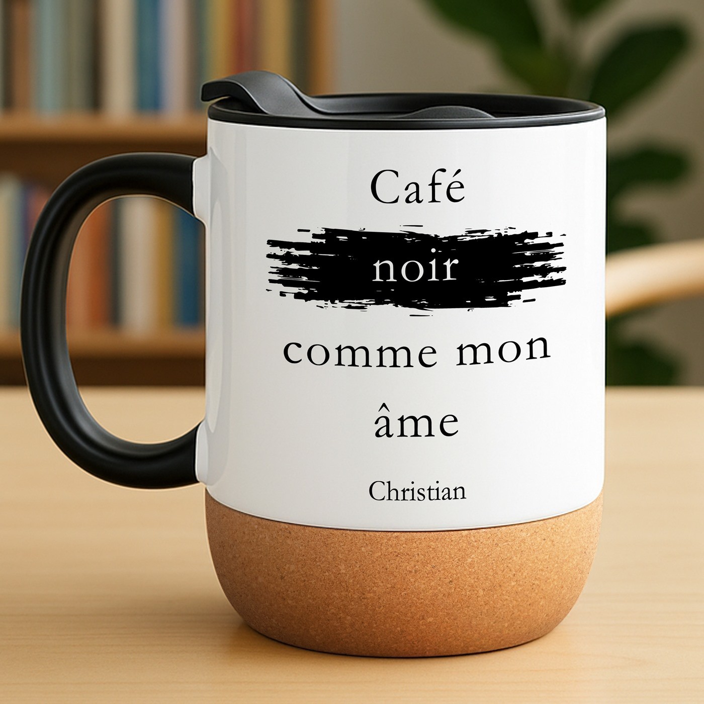 Taza Blanca Murrano con Impresión y Tapón para Amantes del Café Negro