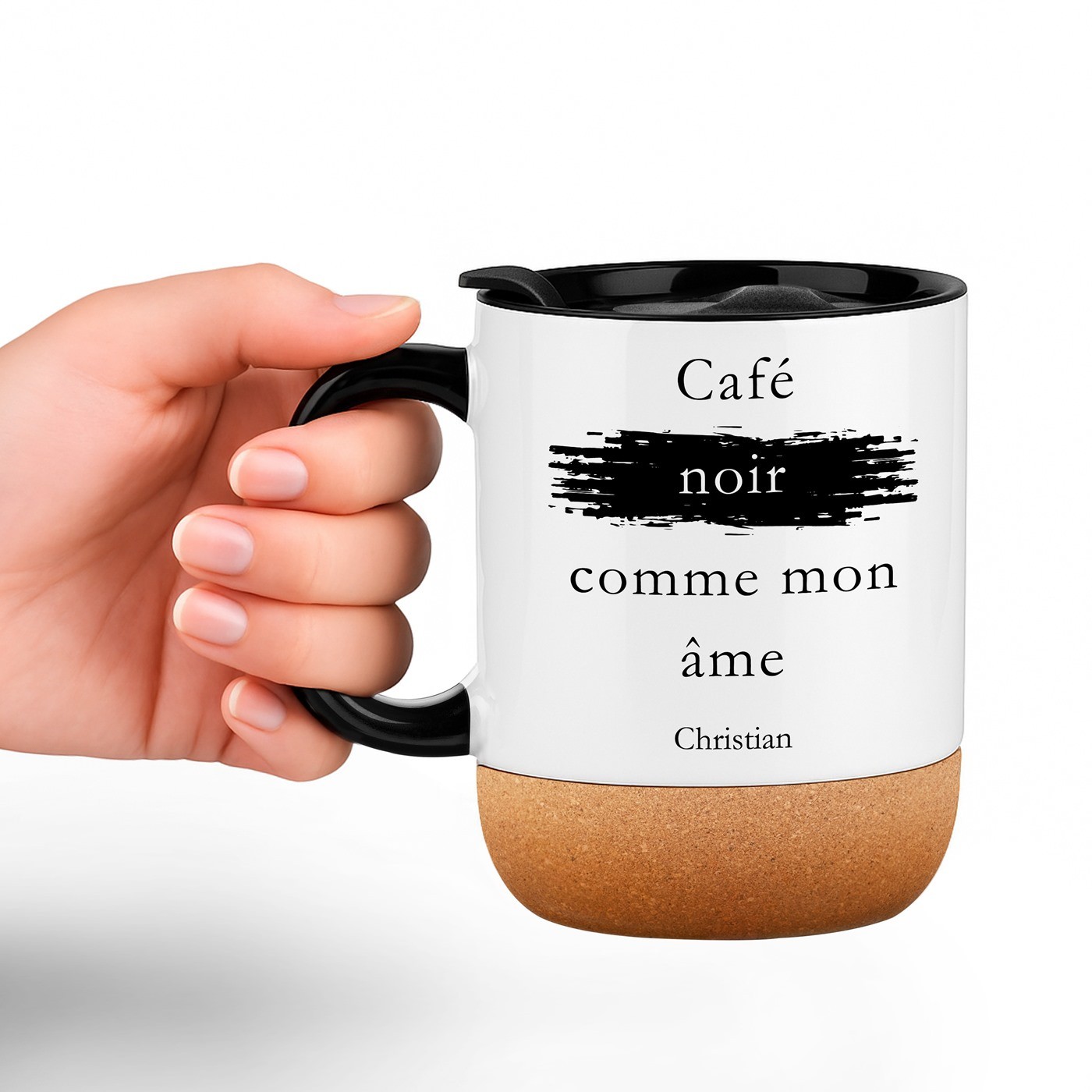 Murrano White Mug with Print and Lid for Coffee Lovers