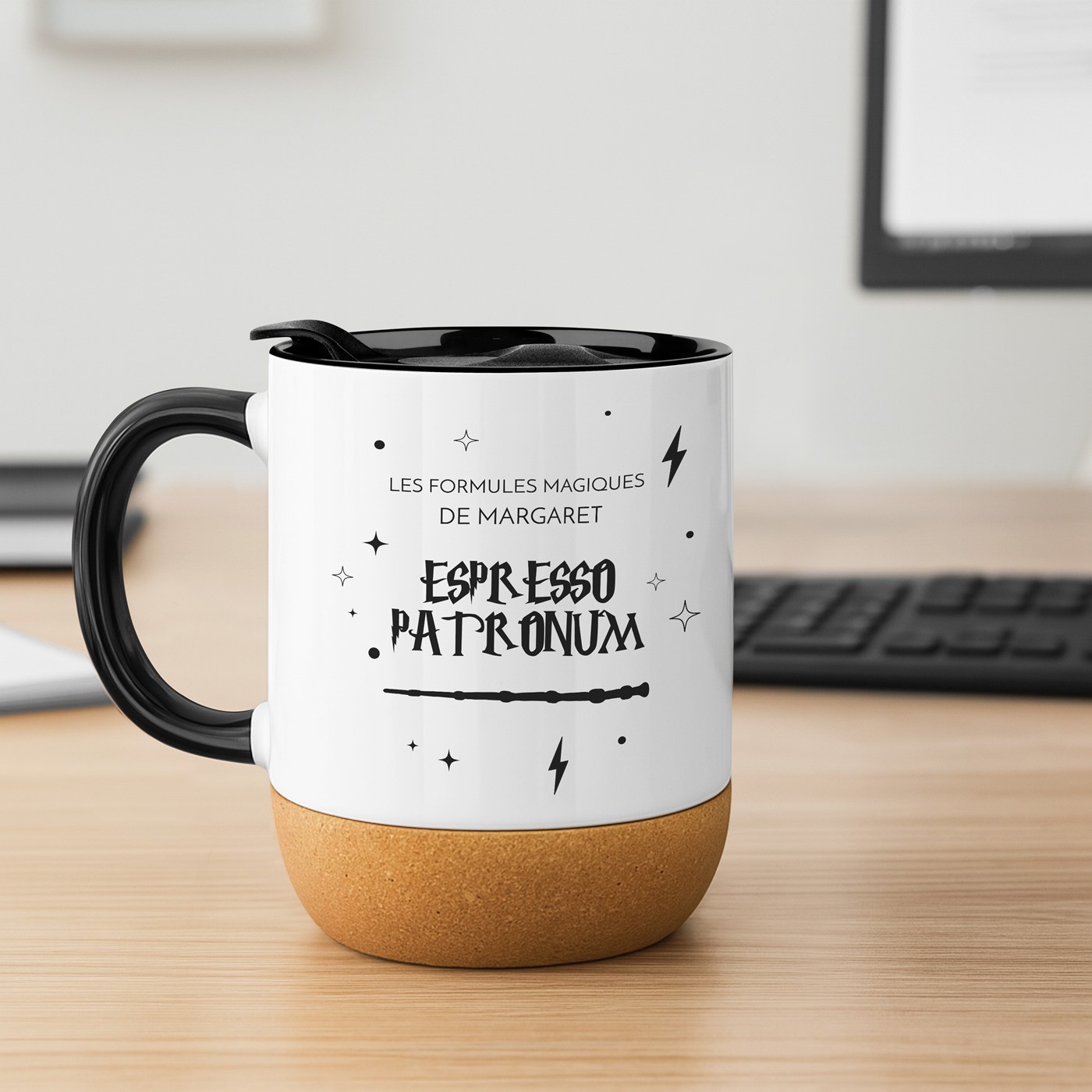 Mug de cerámica blanca Murrano con tapa para fans de Harry Potter