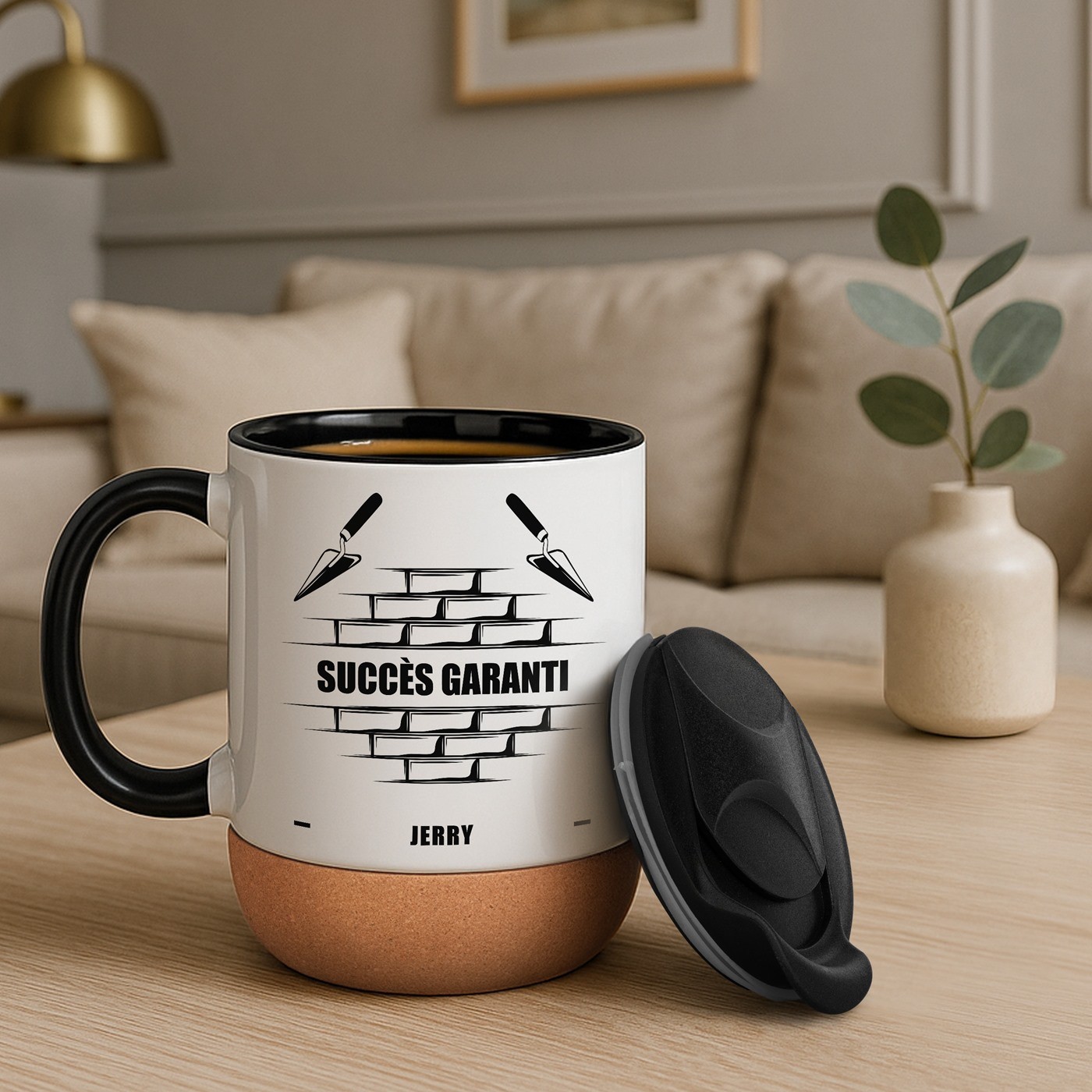 Mug de cerámica blanca Murrano con tapa para trabajador de la construcción