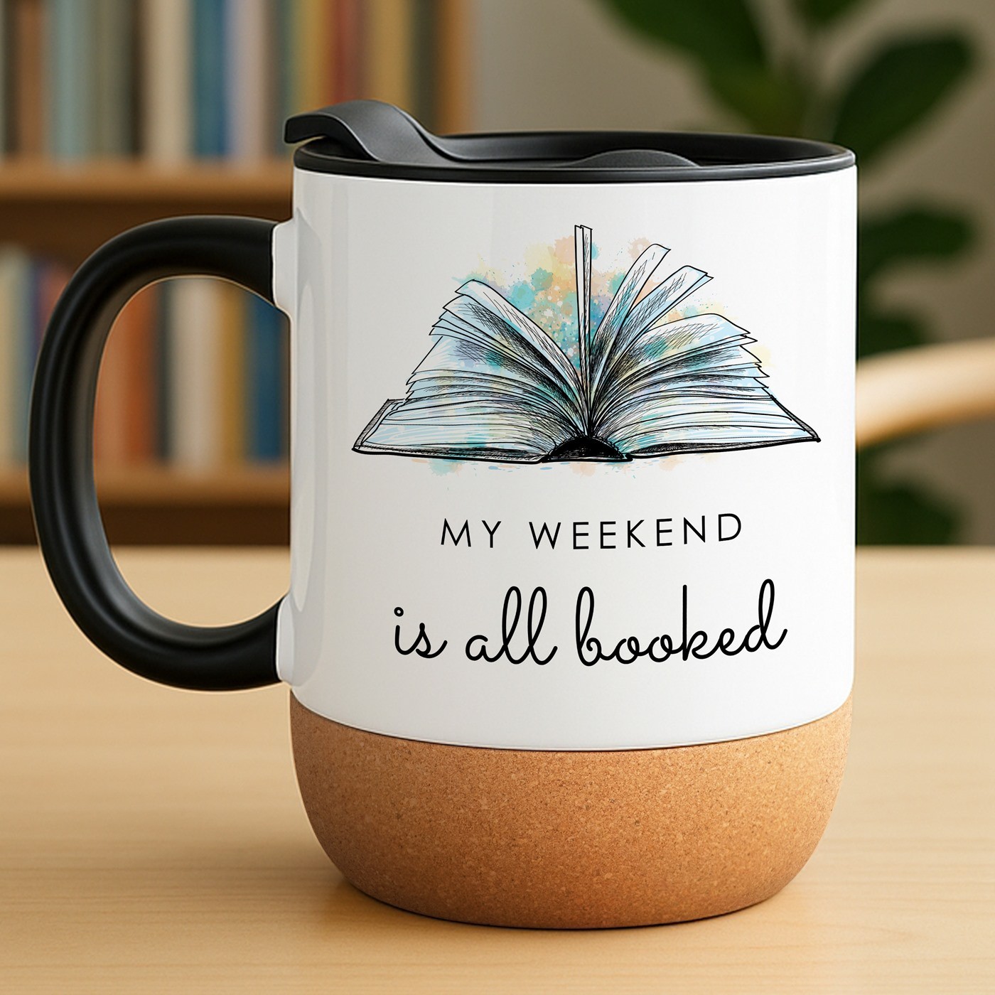 Taza de cerámica blanca Murrano con tapa para maestra amante de los libros