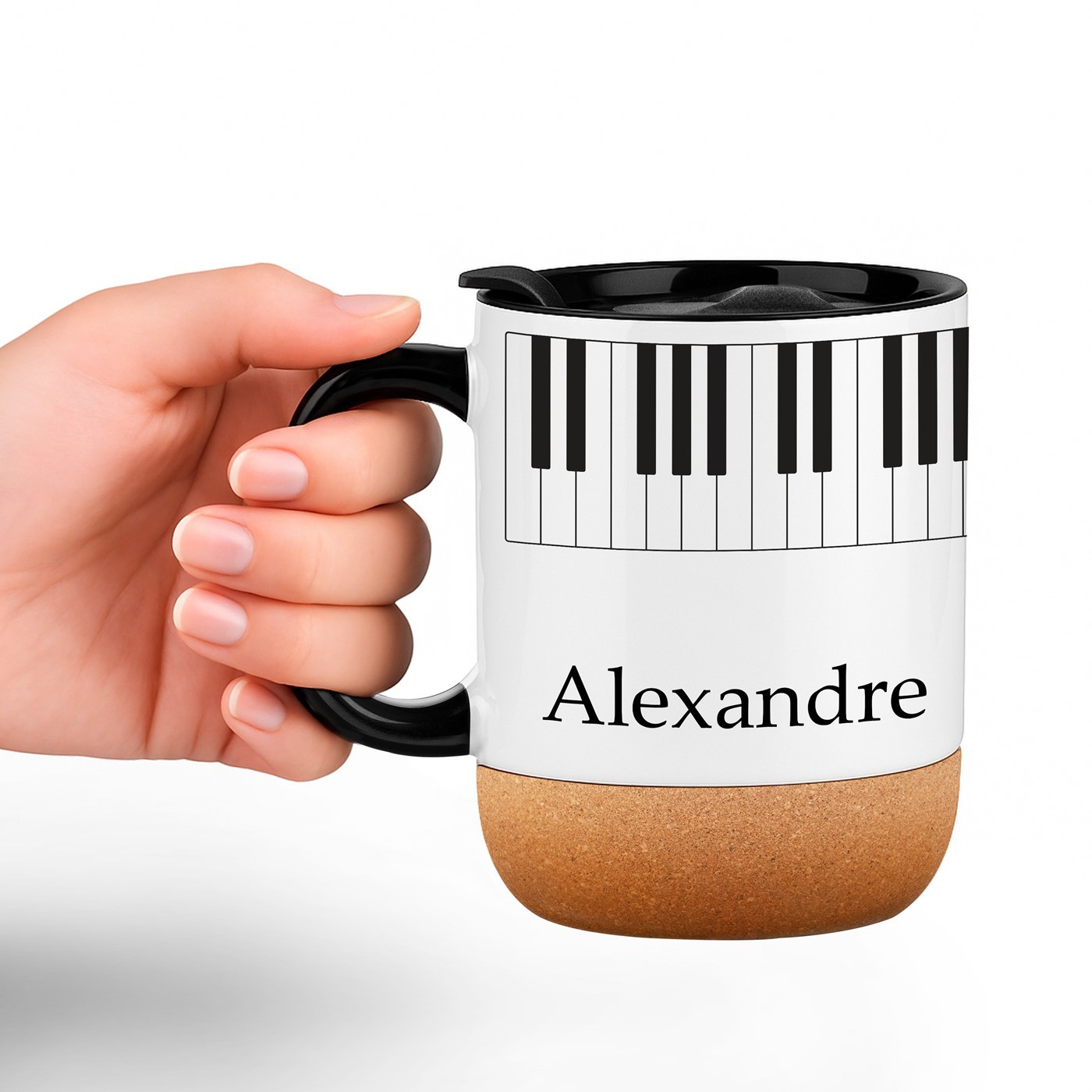 Taza de cerámica blanca Murrano con tapa para pianista - Regalo de aniversario