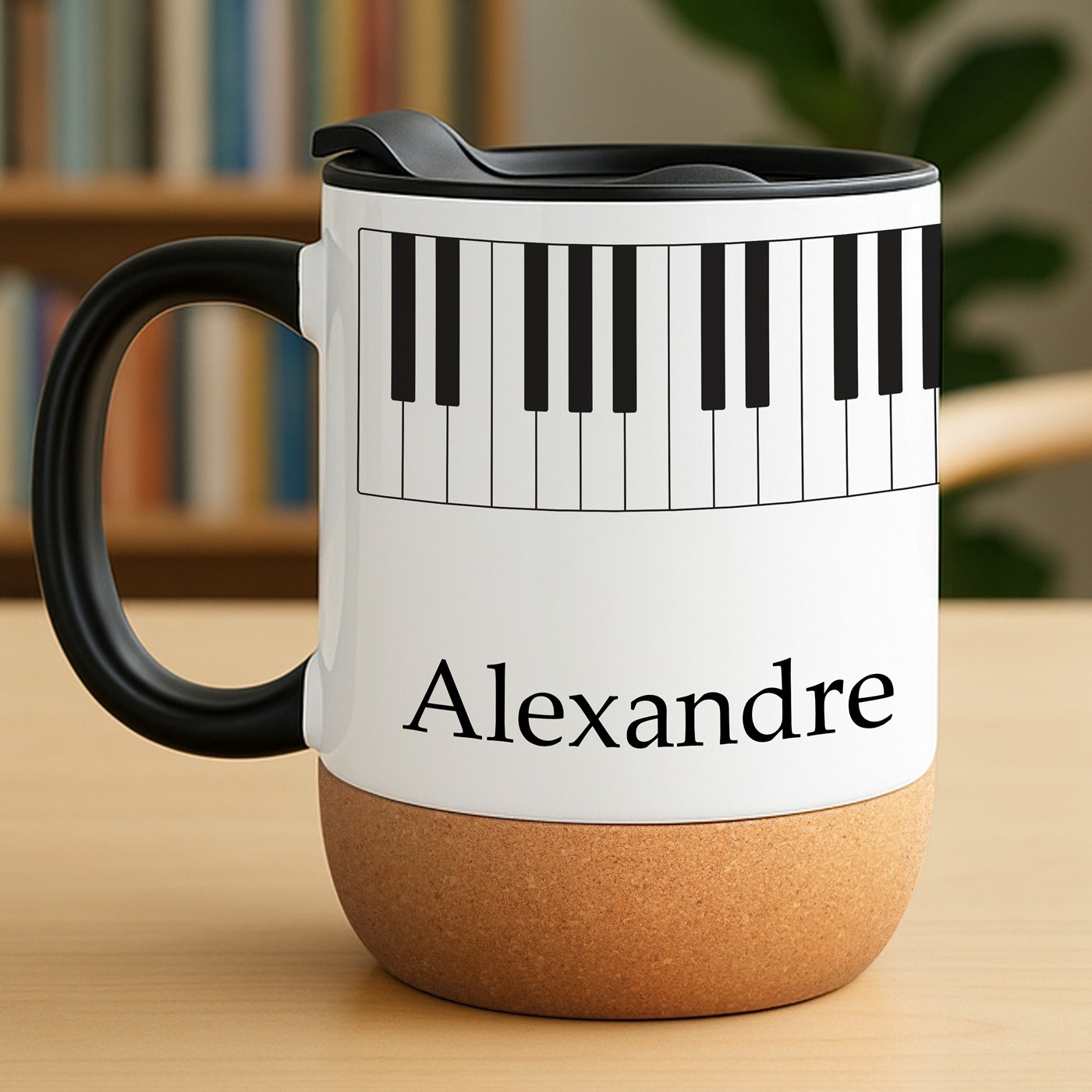 Taza de cerámica blanca Murrano con tapa para pianista - Regalo de aniversario