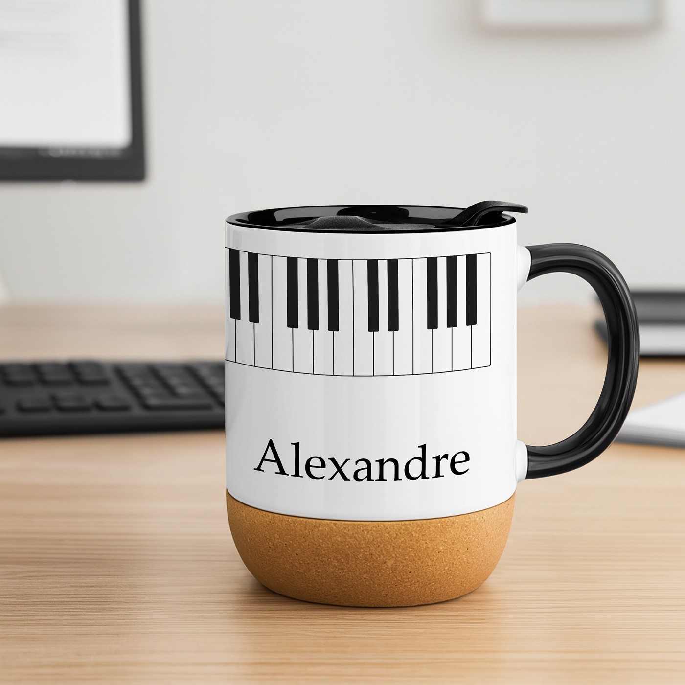 Taza de cerámica blanca Murrano con tapa para pianista - Regalo de aniversario