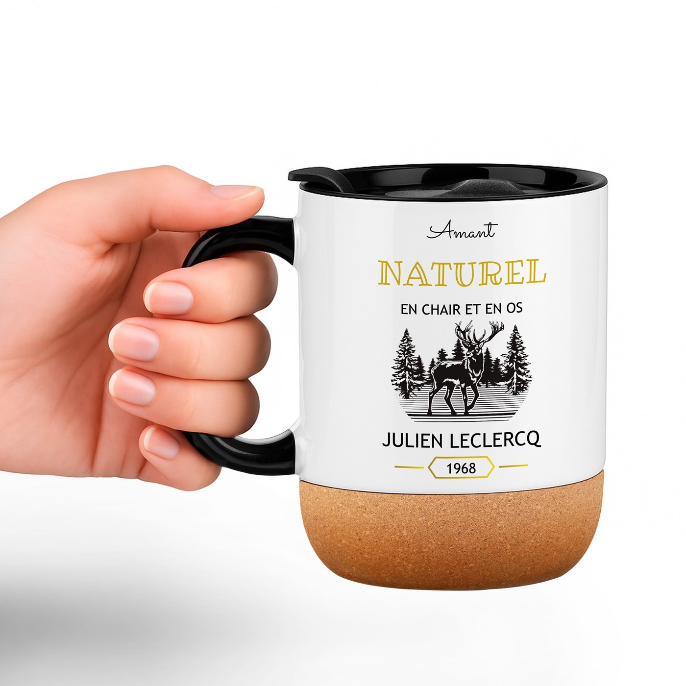 Murrano White Ceramic Mug with Lid for Him