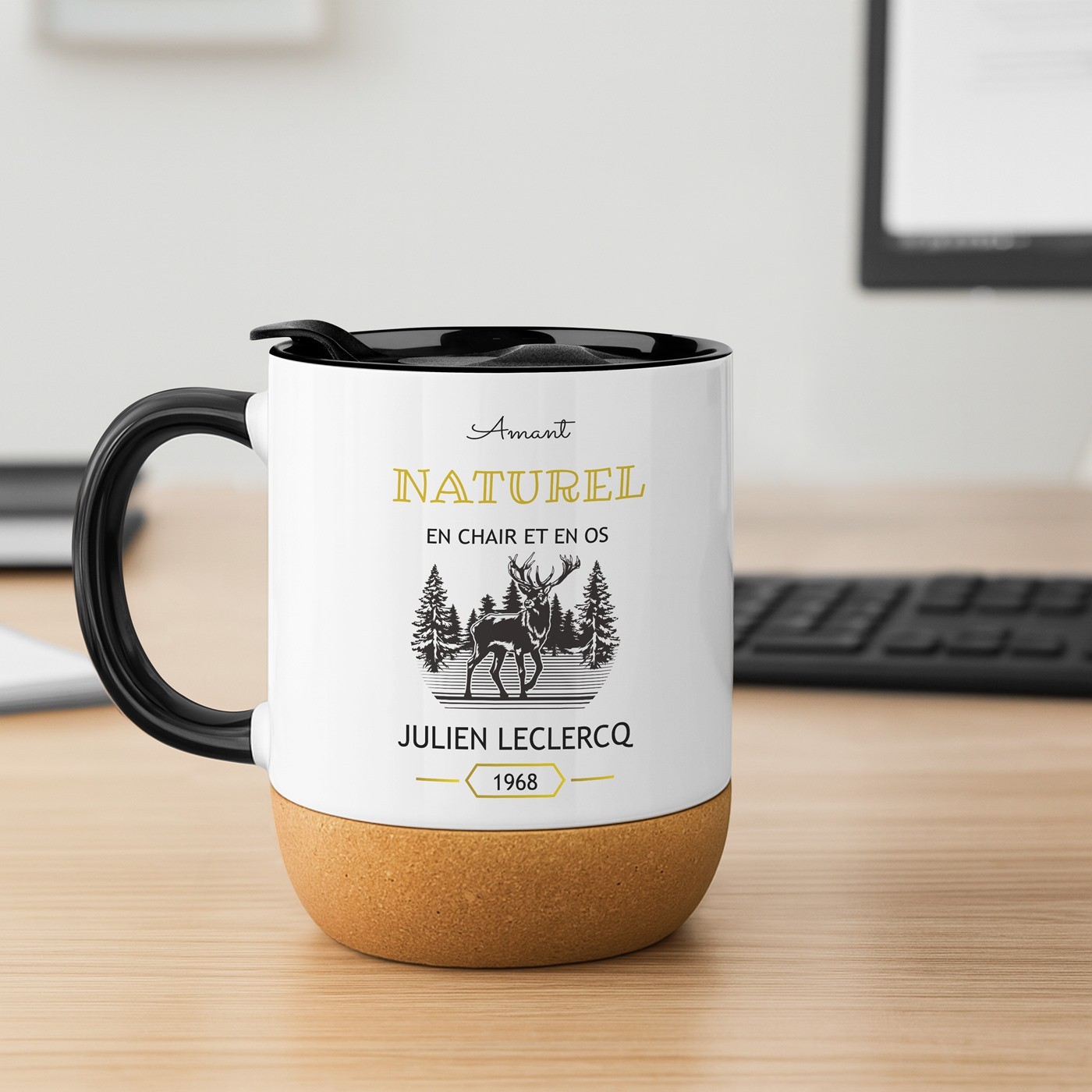Murrano White Ceramic Mug with Lid for Him