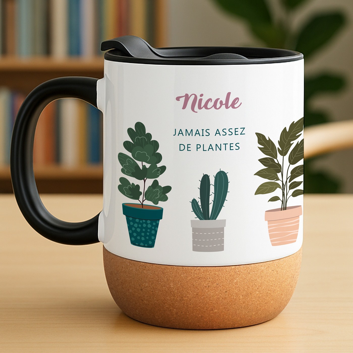 Mug de cerámica blanca Murrano con base de corcho y tapa para florista