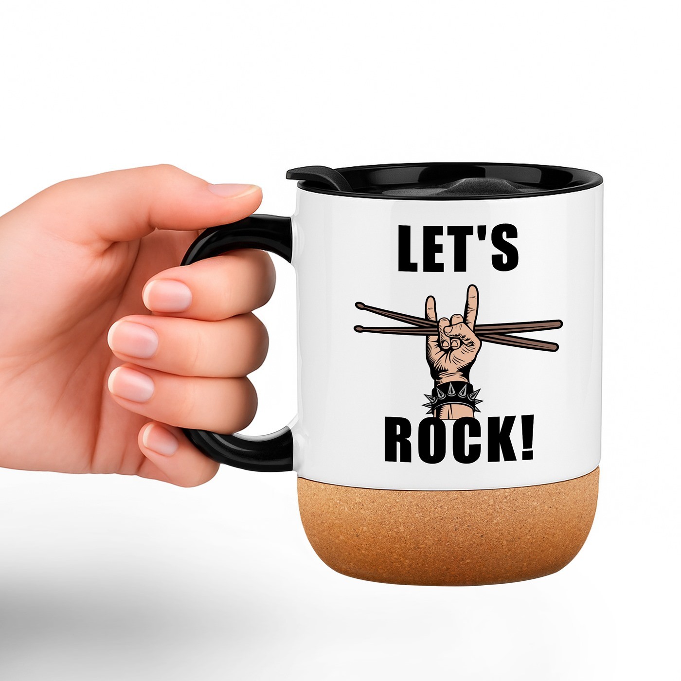 Taza Murrano Blanca con Impresión y Tapón para Músico de Rock