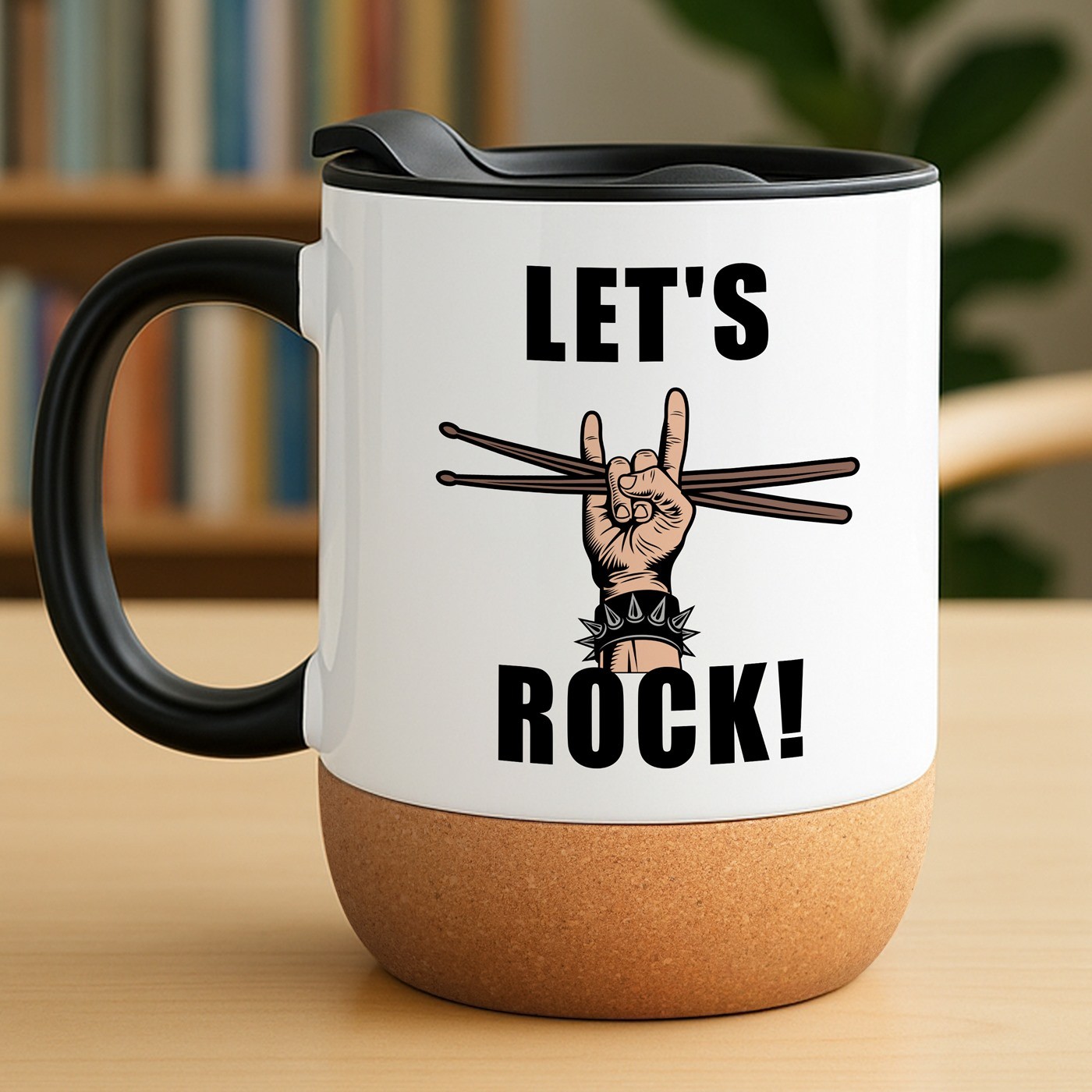 Taza Murrano Blanca con Impresión y Tapón para Músico de Rock