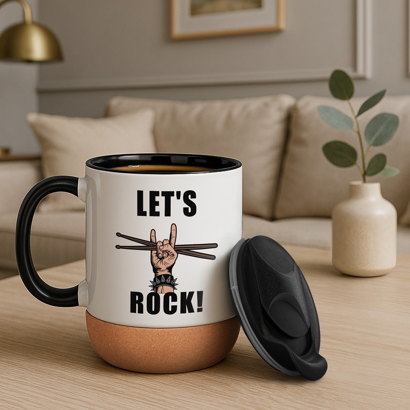 Taza Murrano Blanca con Impresión y Tapón para Músico de Rock