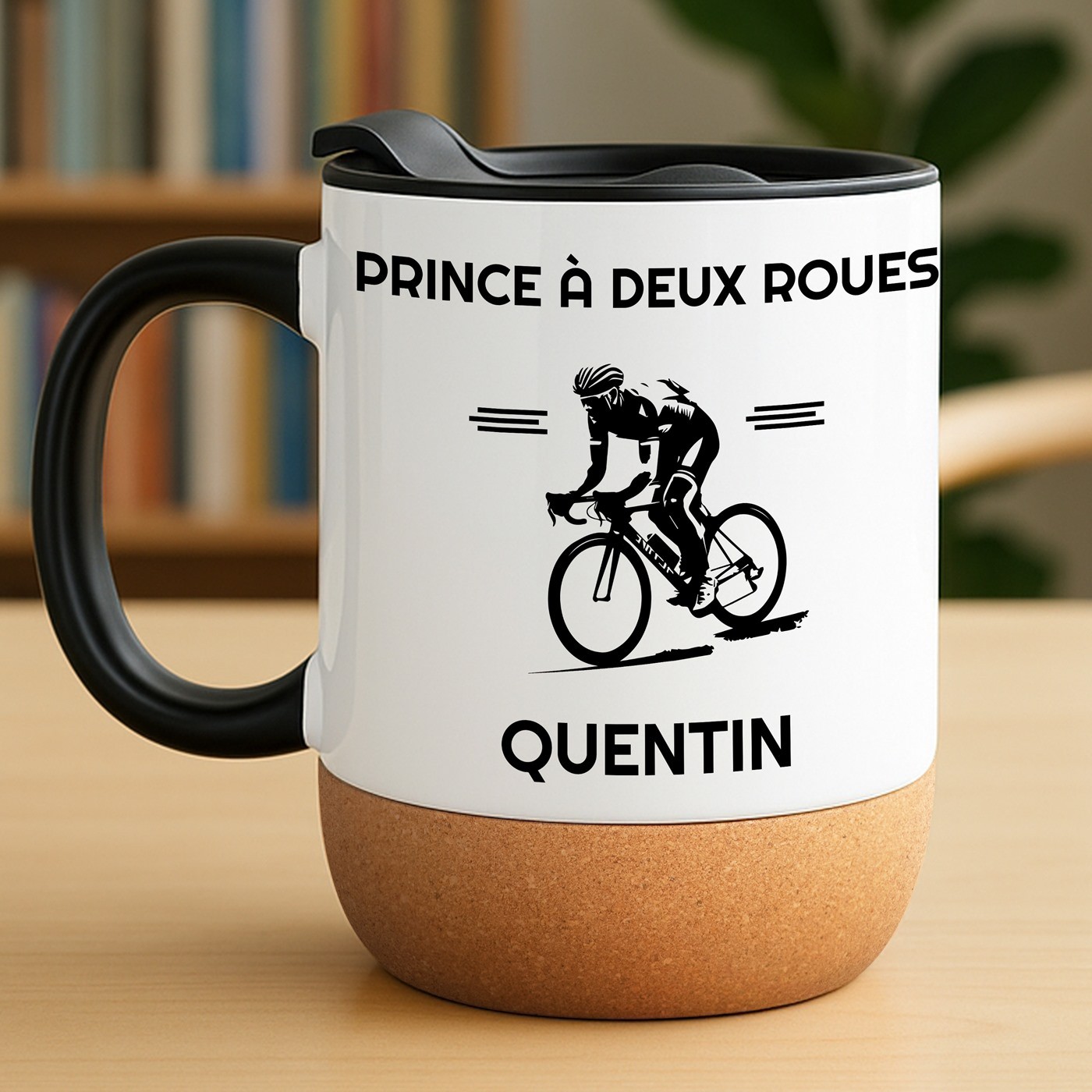 Taza de cerámica blanca Murrano con tapa para ciclista - Regalo de aniversario
