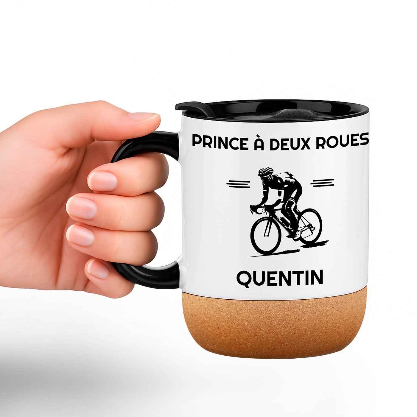 Taza de cerámica blanca Murrano con tapa para ciclista - Regalo de aniversario