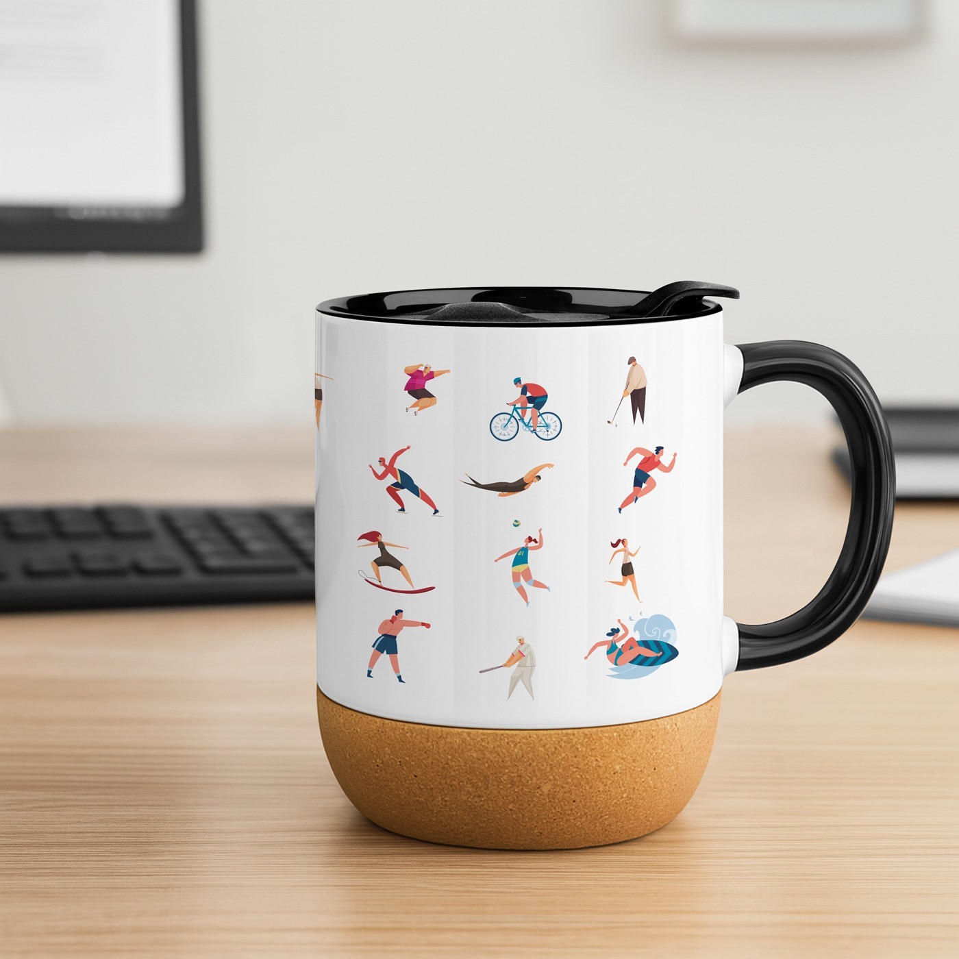 Mug de cerámica blanca Murrano con tapa para hombre deportivo