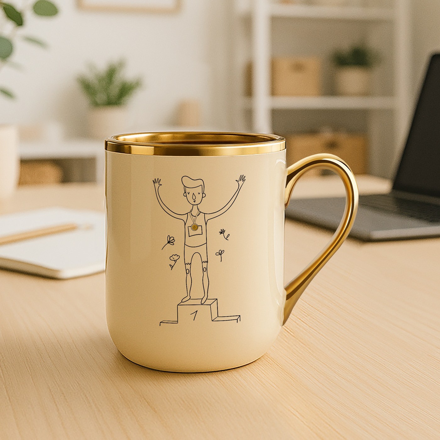 Mug de cerámica beige Murrano con borde y mango dorados para el cumpleaños de un amigo