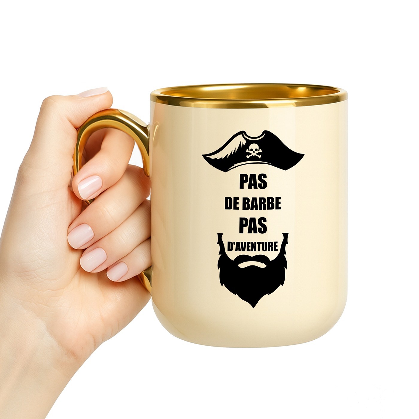 Taza de cerámica beige Murrano con borde y asa dorados para regalo de cumpleaños personalizado