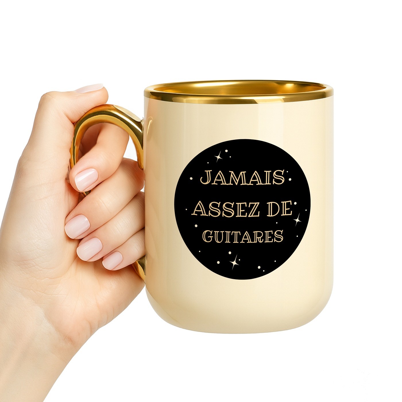 Taza de cerámica Murrano con borde y mango dorados para el cumpleaños de un guitarrista
