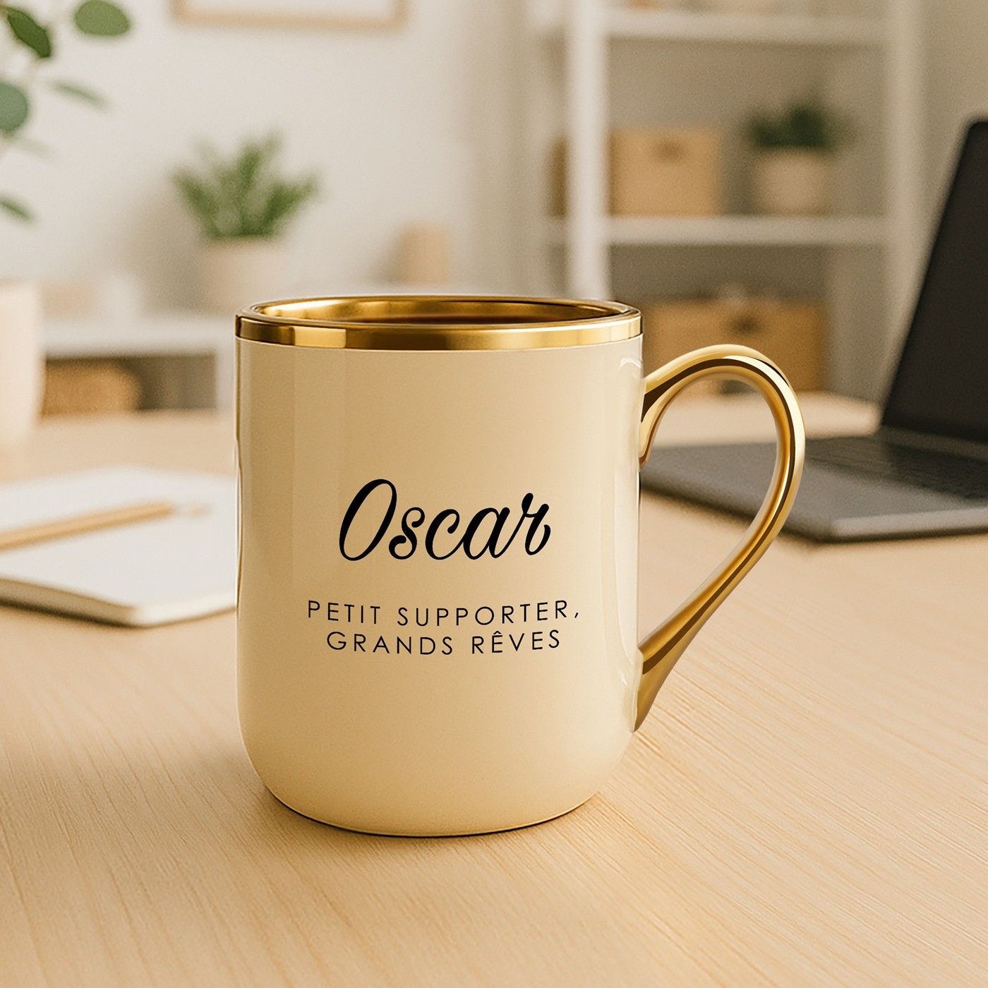Taza de cerámica Murrano con borde y mango dorados para fanático de fútbol