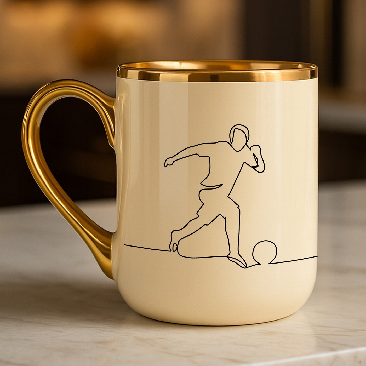 Taza de cerámica Murrano con borde y mango dorados para fanático de fútbol