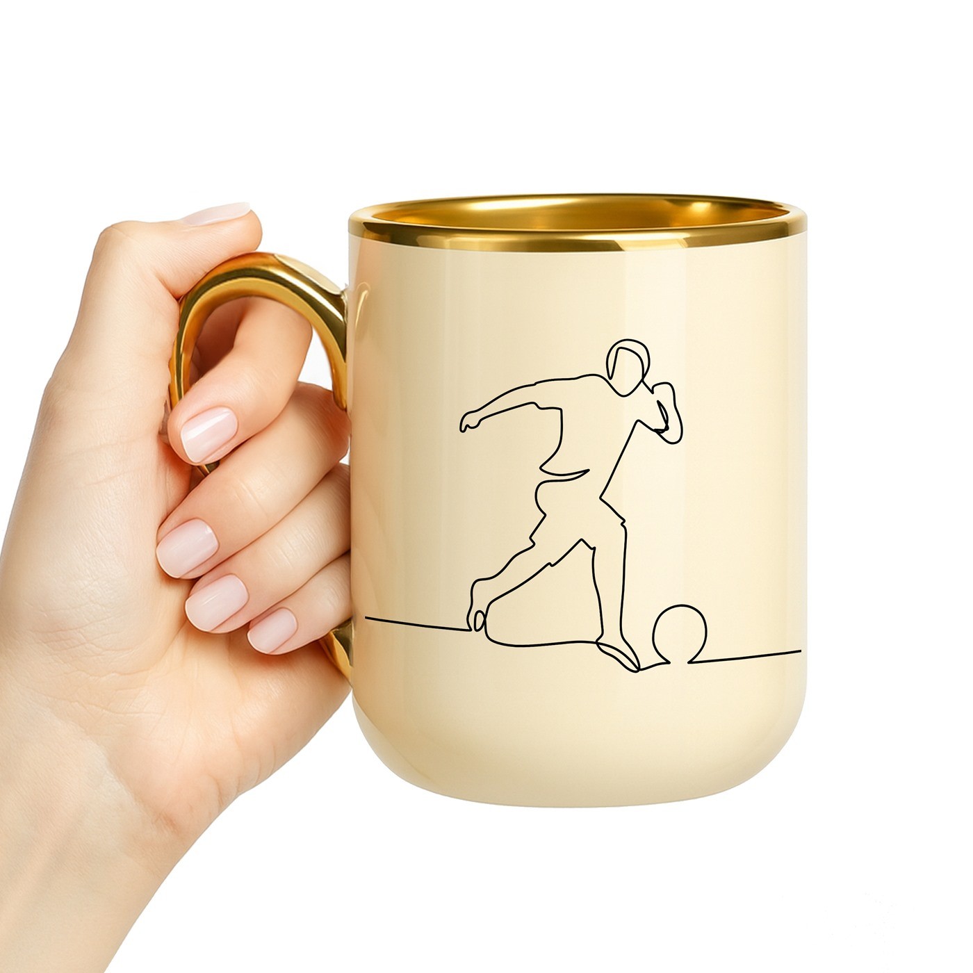 Taza de cerámica Murrano con borde y mango dorados para fanático de fútbol