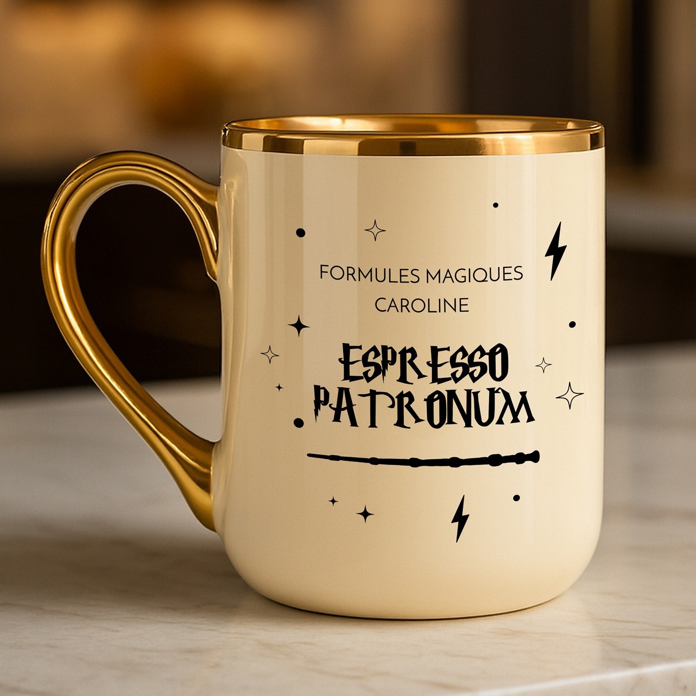 Mug de cerámica Murrano con borde y asa dorados para fanática de Harry Potter