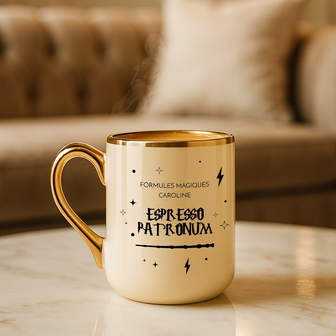 Mug de cerámica Murrano con borde y asa dorados para fanática de Harry Potter