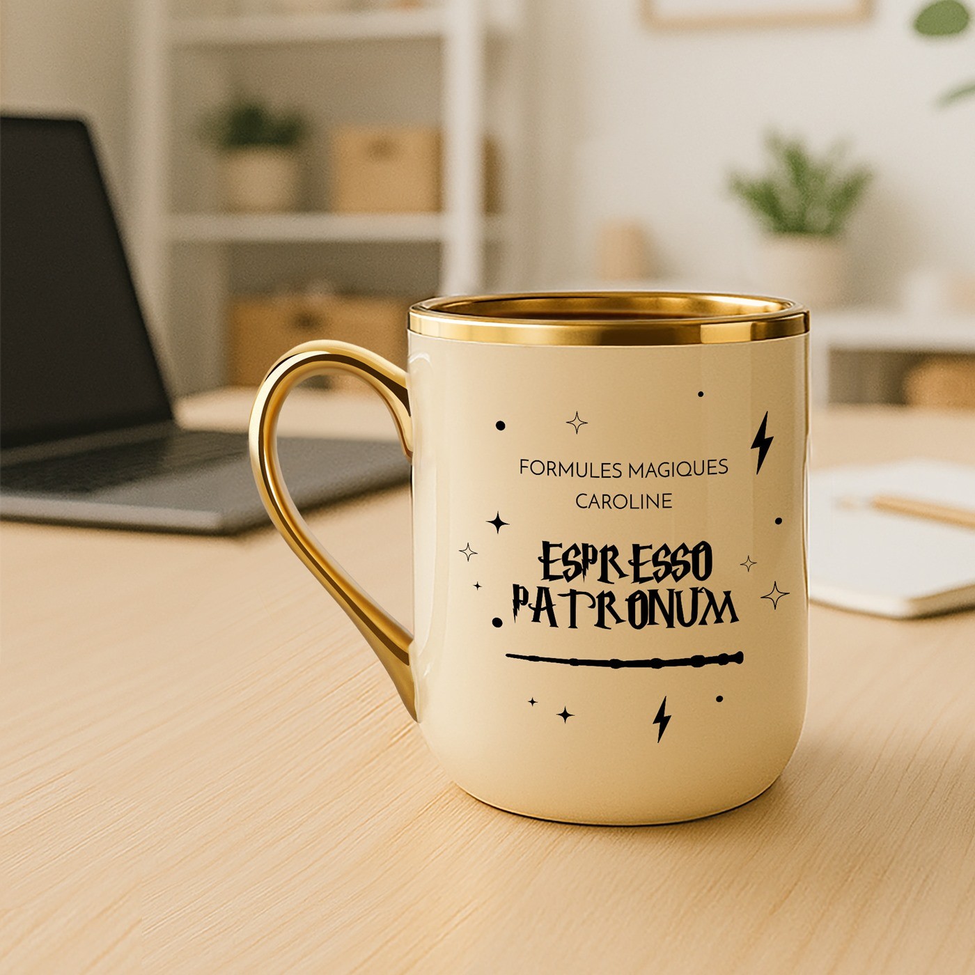 Mug de cerámica Murrano con borde y asa dorados para fanática de Harry Potter