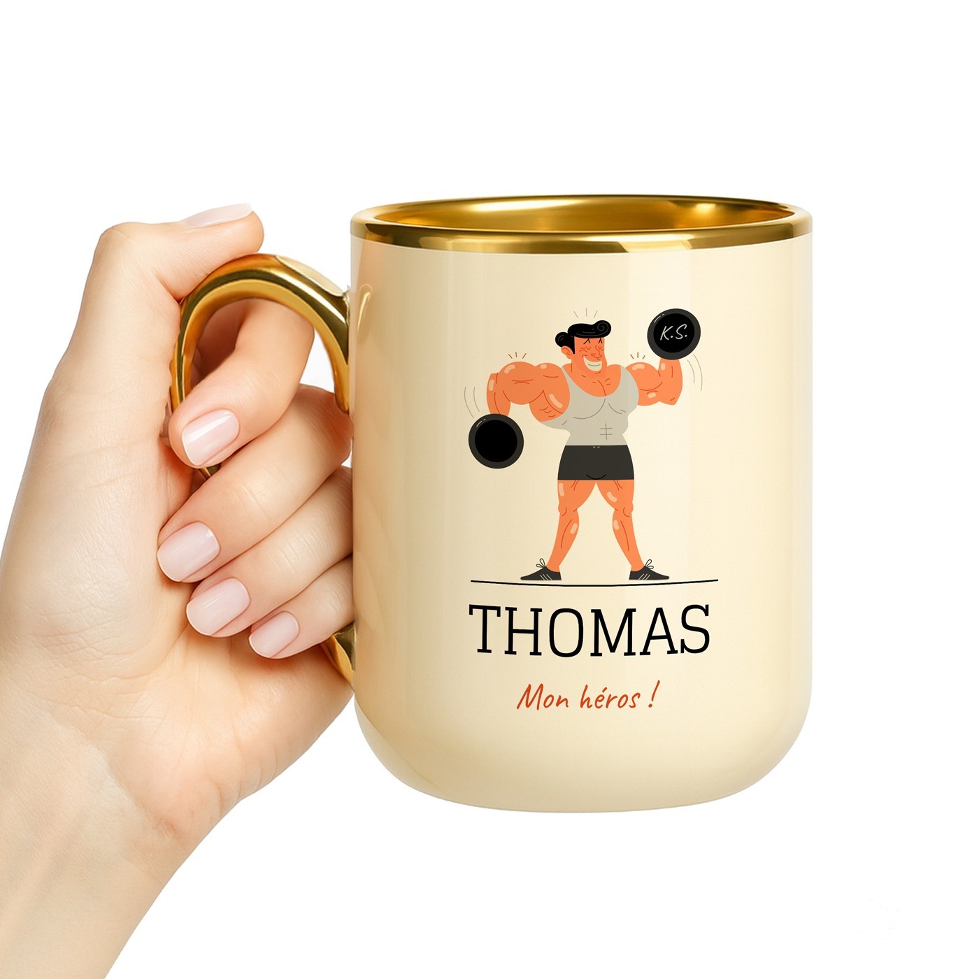 Taza de cerámica Murrano con borde y asa dorados para el cumpleaños de un culturista