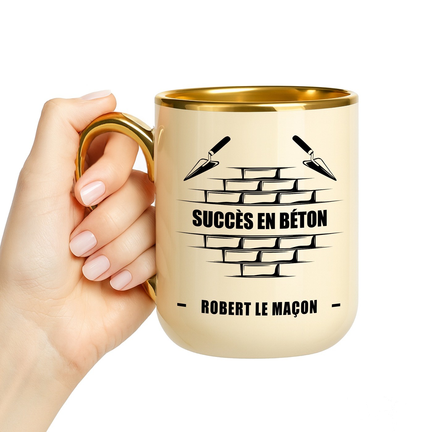 Taza de cerámica beige Murrano con borde y asa dorados para regalo de cumpleaños