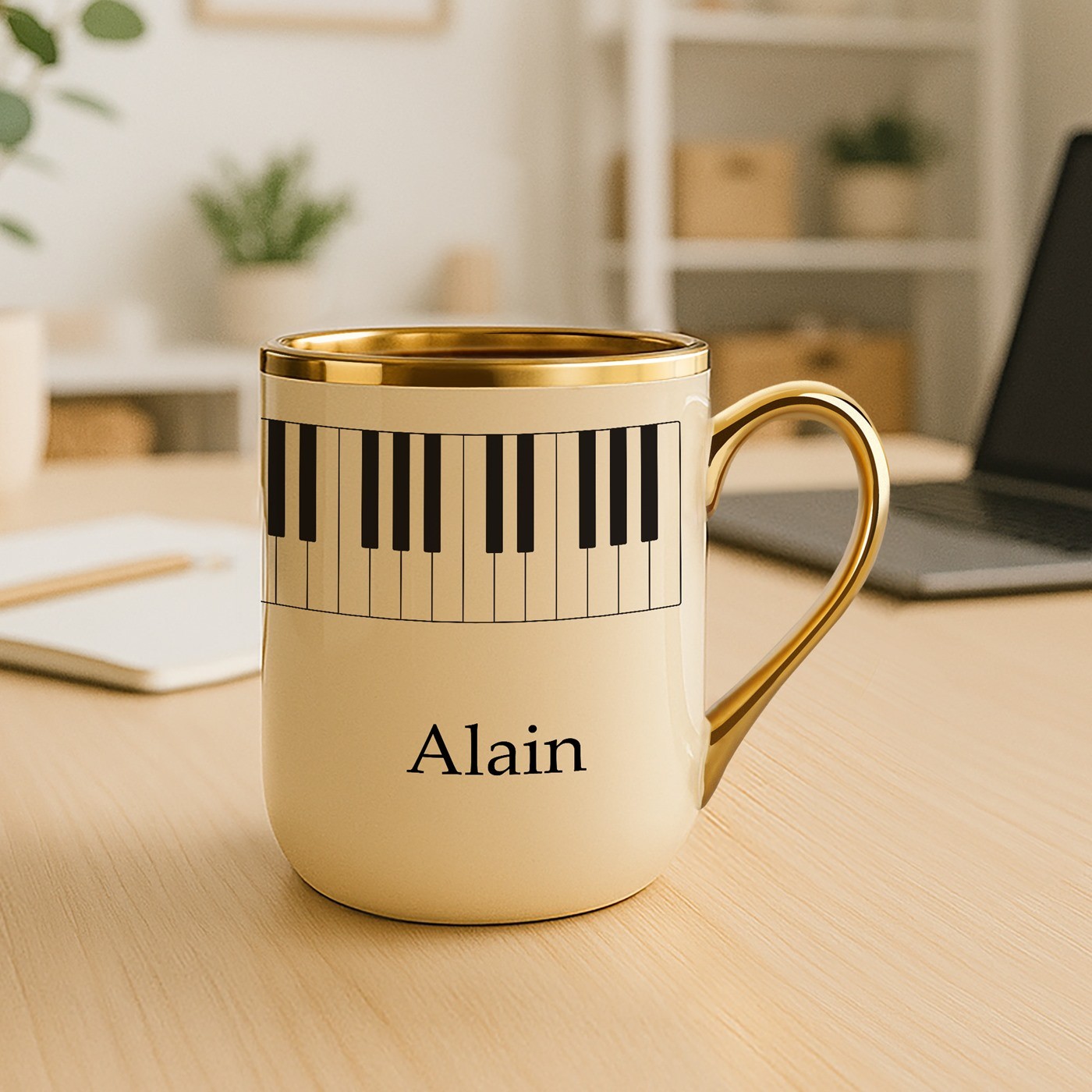 Taza de cerámica Murrano con borde y asa dorados para el cumpleaños de un músico
