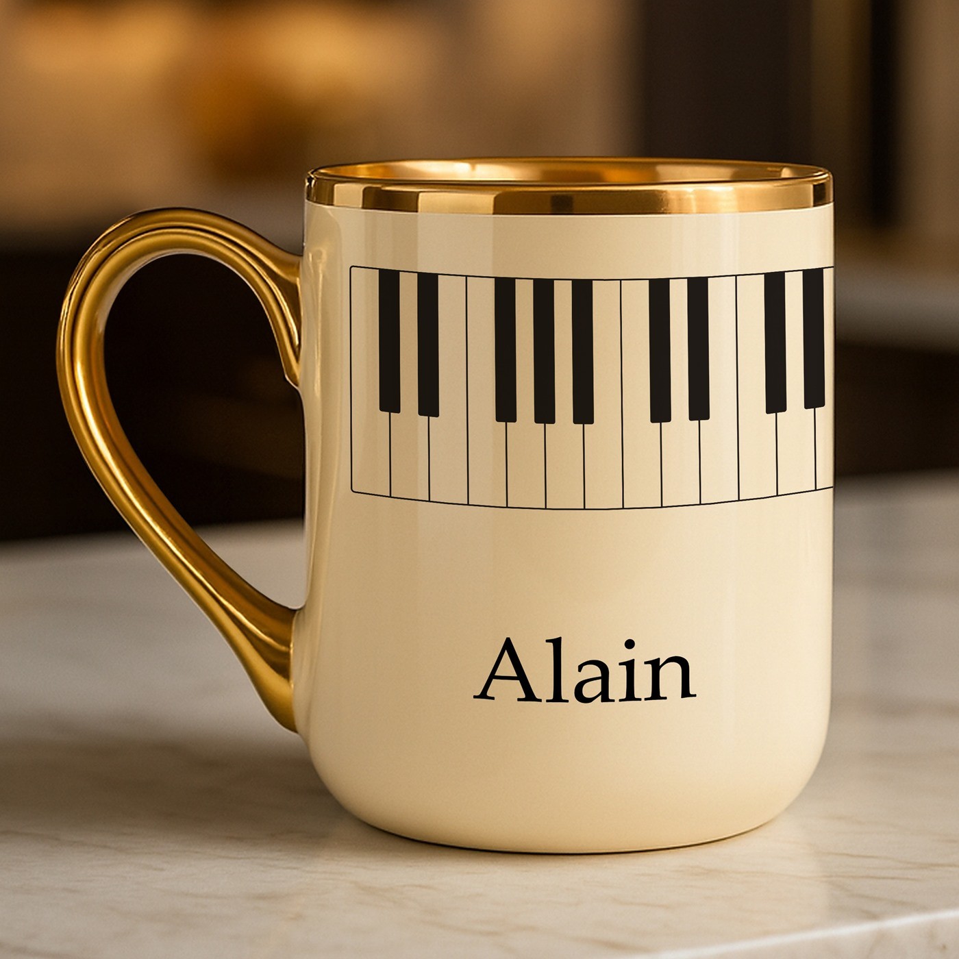 Taza de cerámica Murrano con borde y asa dorados para el cumpleaños de un músico
