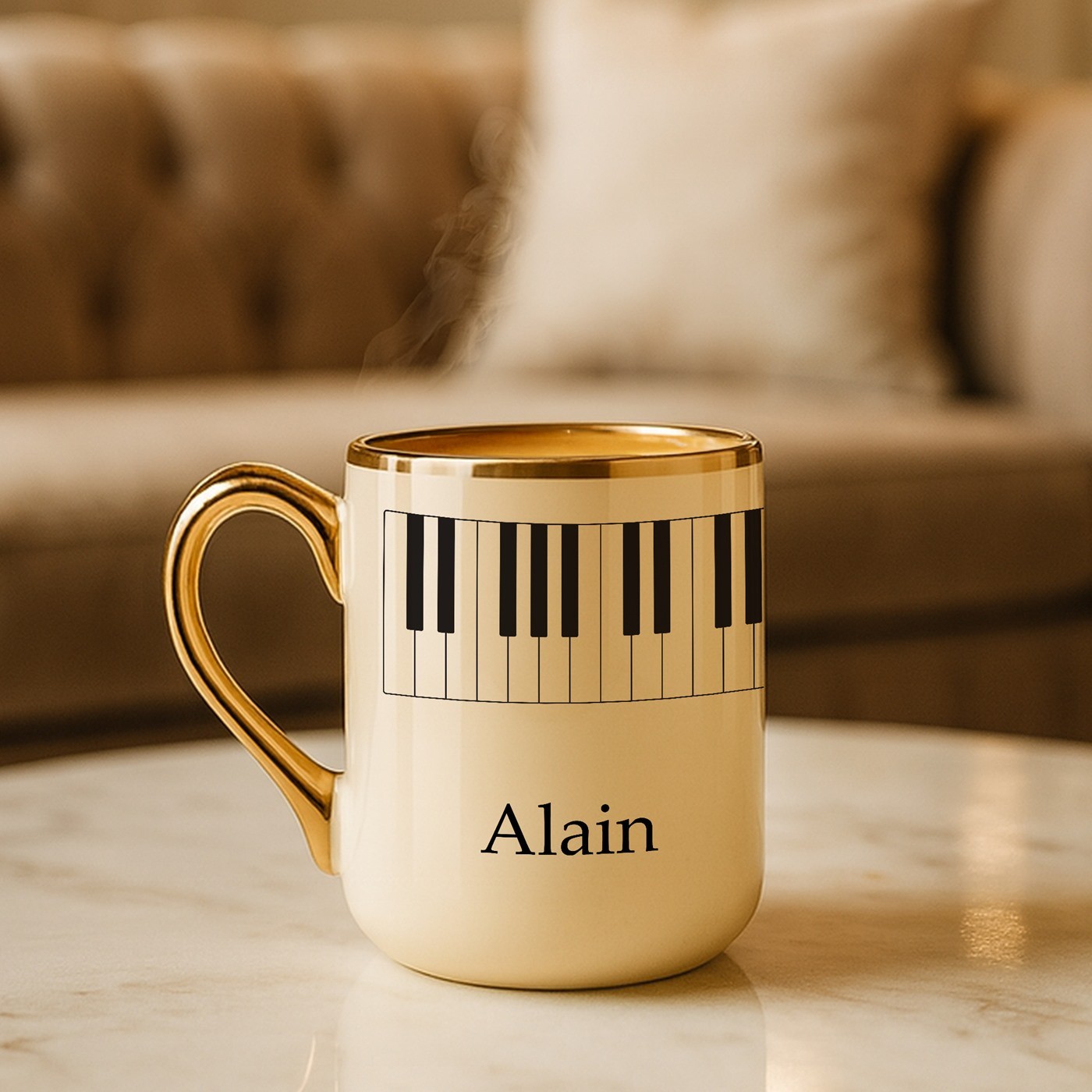 Taza de cerámica Murrano con borde y asa dorados para el cumpleaños de un músico