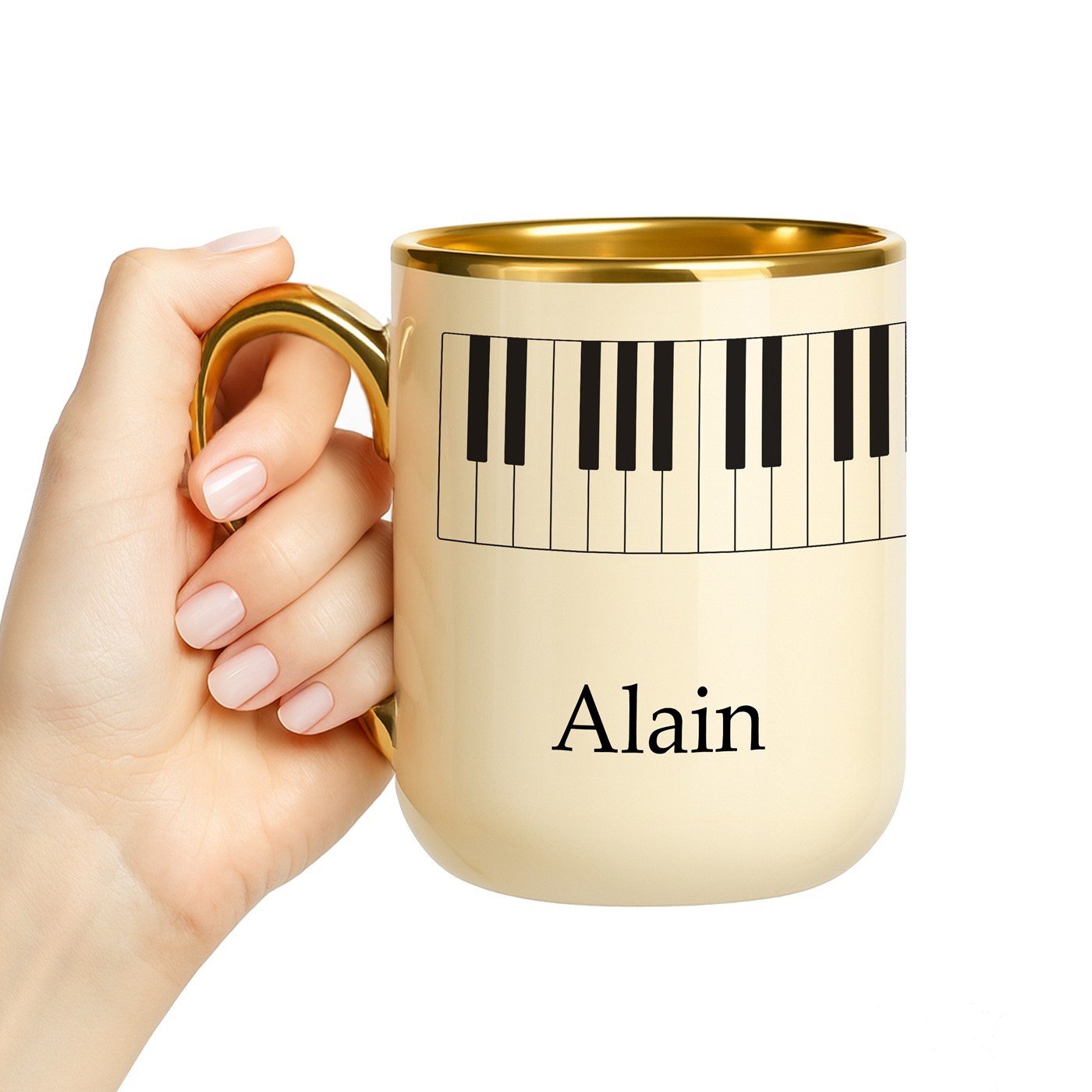 Taza de cerámica Murrano con borde y asa dorados para el cumpleaños de un músico