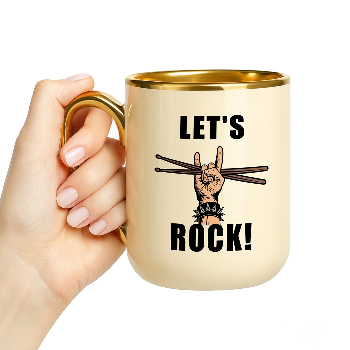 Mug de cerámica Murrano con borde y asa dorados para un amante del rock
