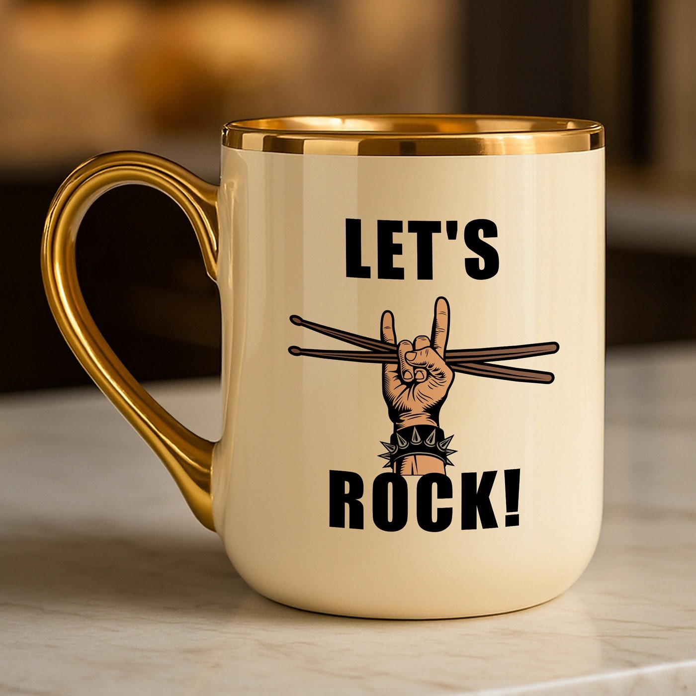 Mug de cerámica Murrano con borde y asa dorados para un amante del rock