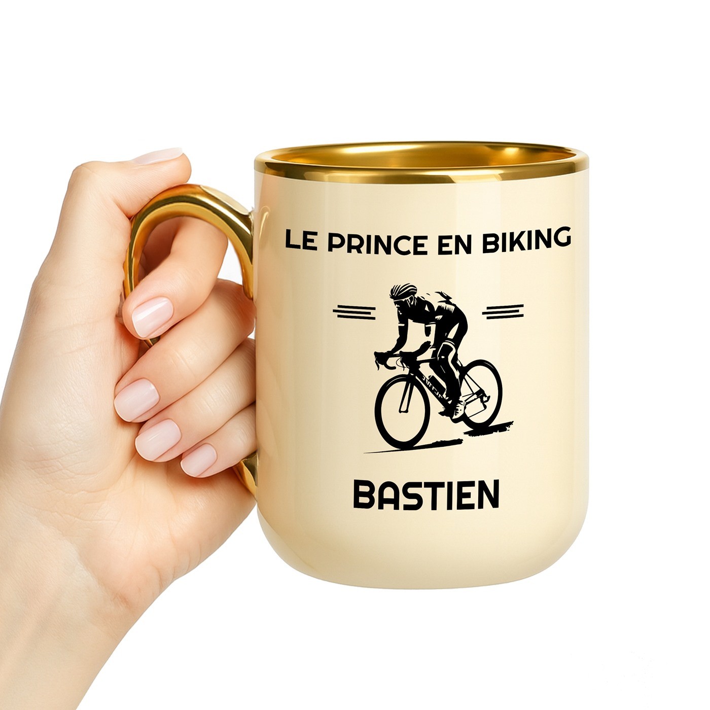 Taza de cerámica Murrano con borde y mango dorados para el cumpleaños de un ciclista