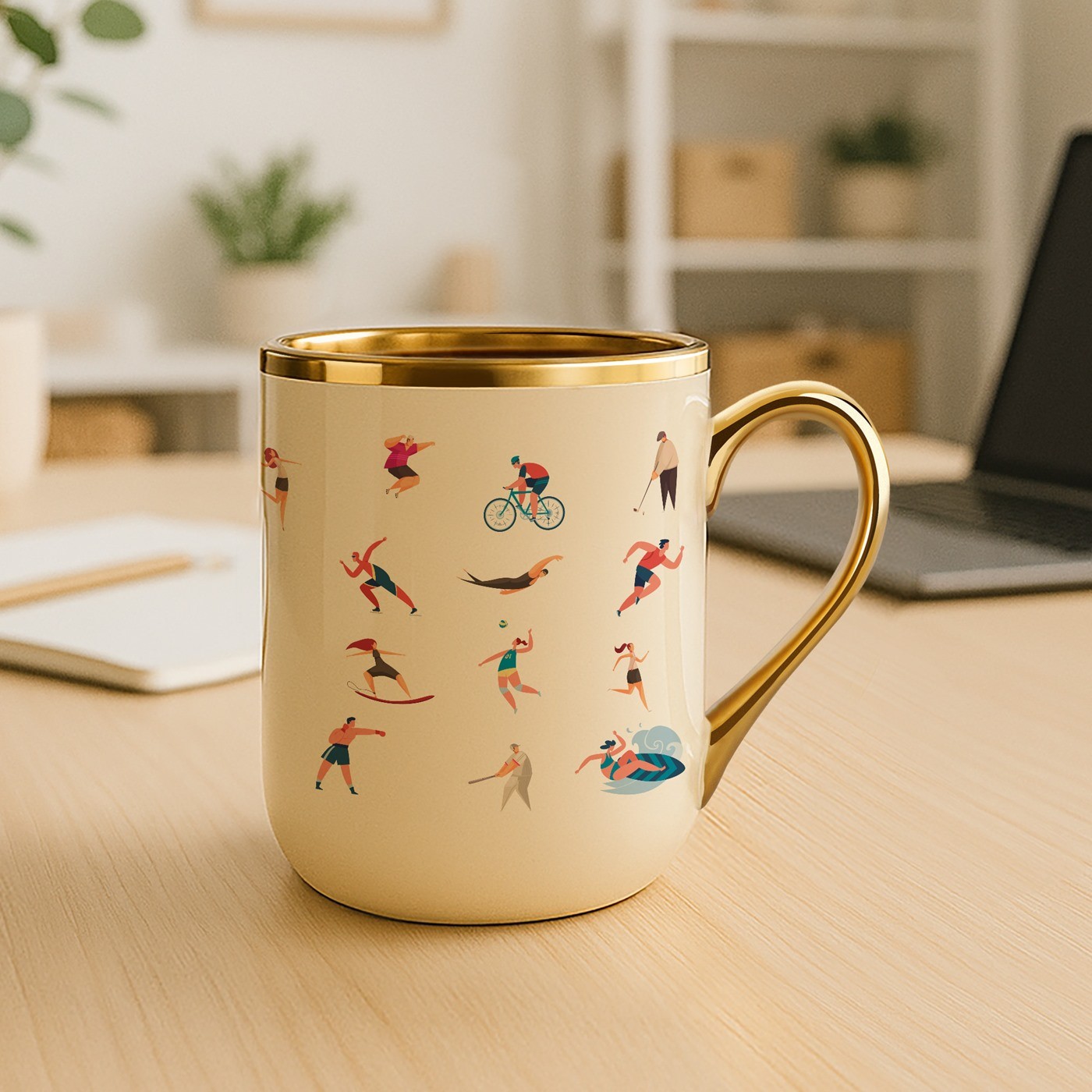 Mug de cerámica personalizado Murrano con borde y mango dorados para aficionado al deporte