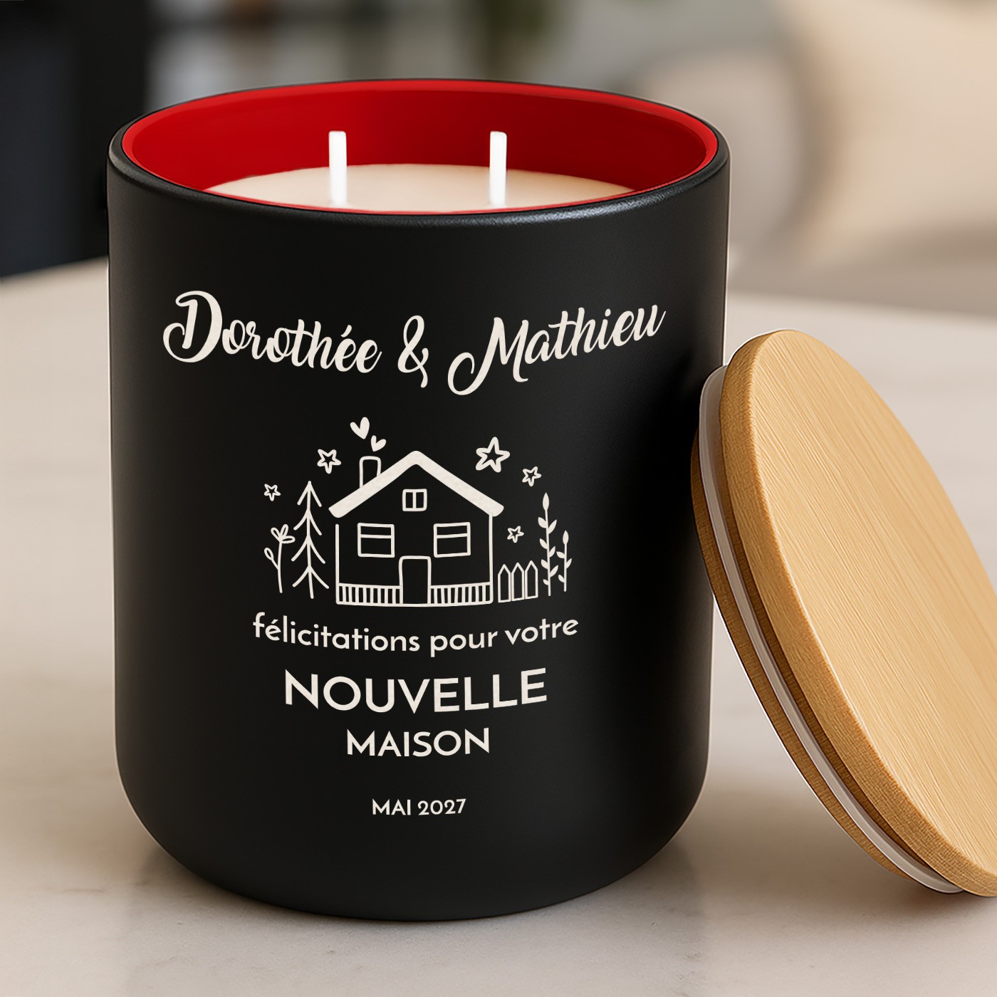 Murrano Soy Wax Candle with Gravure for a Housewarming Gift for a Couple