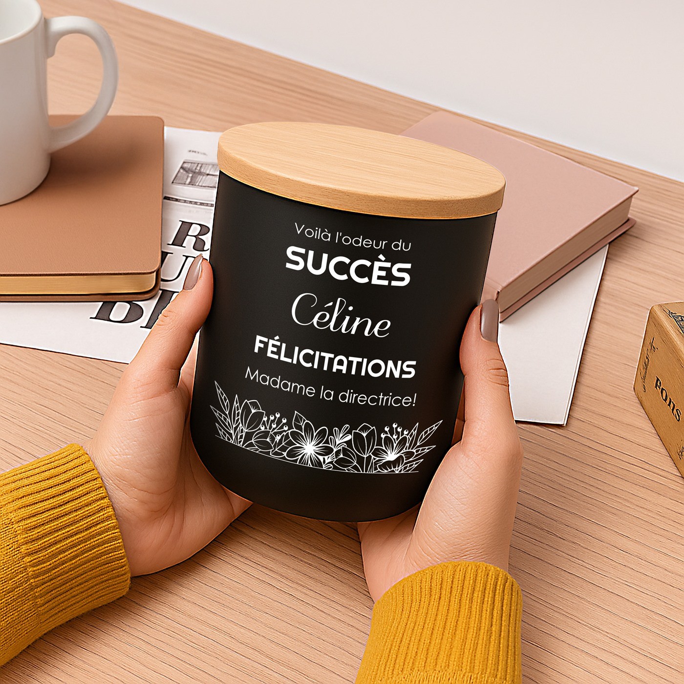 Candela de cera de soja personalizada Murrano para una colega por un ascenso laboral
