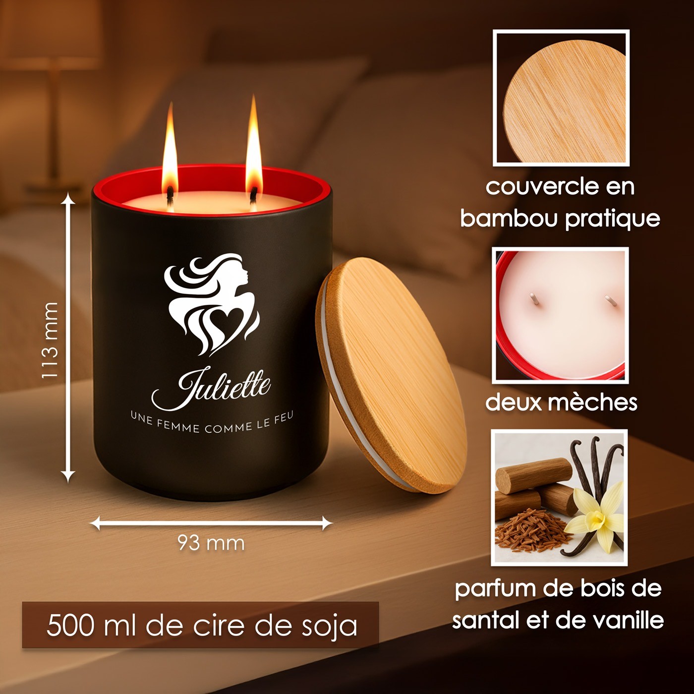 Murrano Soy Wax Candle with Engraving for Women - Valentine's Day