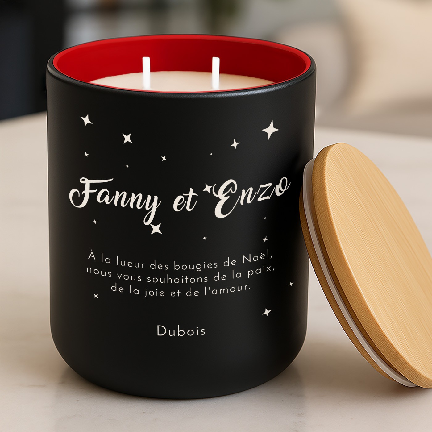 Murrano Soy Wax Candle with Engraving for a Couple for Christmas
